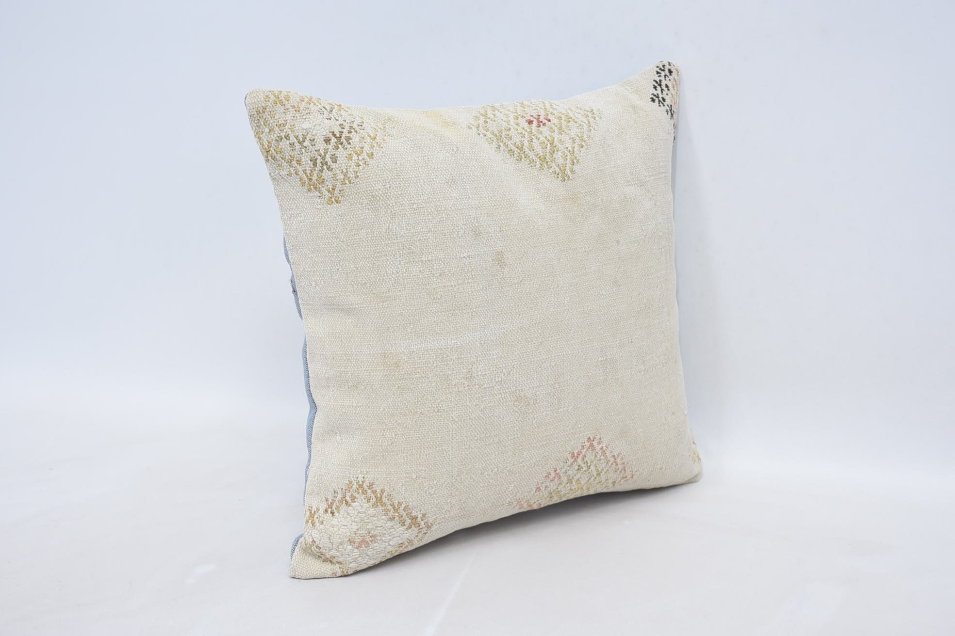 Boho Pillow Sham Cover, Outdoor Pillow, 16"x16" Beige Cushion, Turkish Pillow, Handwoven Pillow Cover Cushion, Kilim Pillow