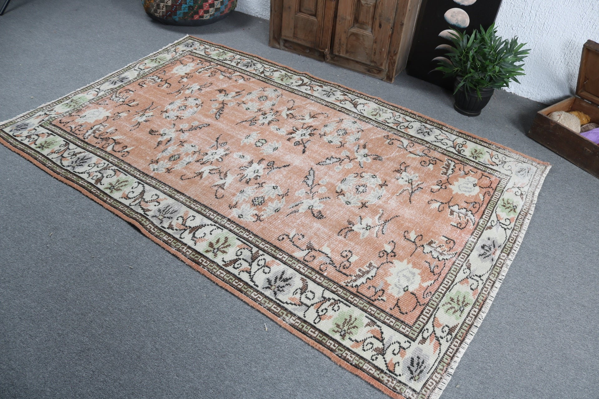 Vintage Halılar, Mutfak Halıları, Turuncu El Dokuma Halı, Ofis Halıları, İç Mekan Halıları, Türk Halıları, Soğuk Halı, Yemek Odası Halısı, 4,9x7,5 ft Alan Halısı