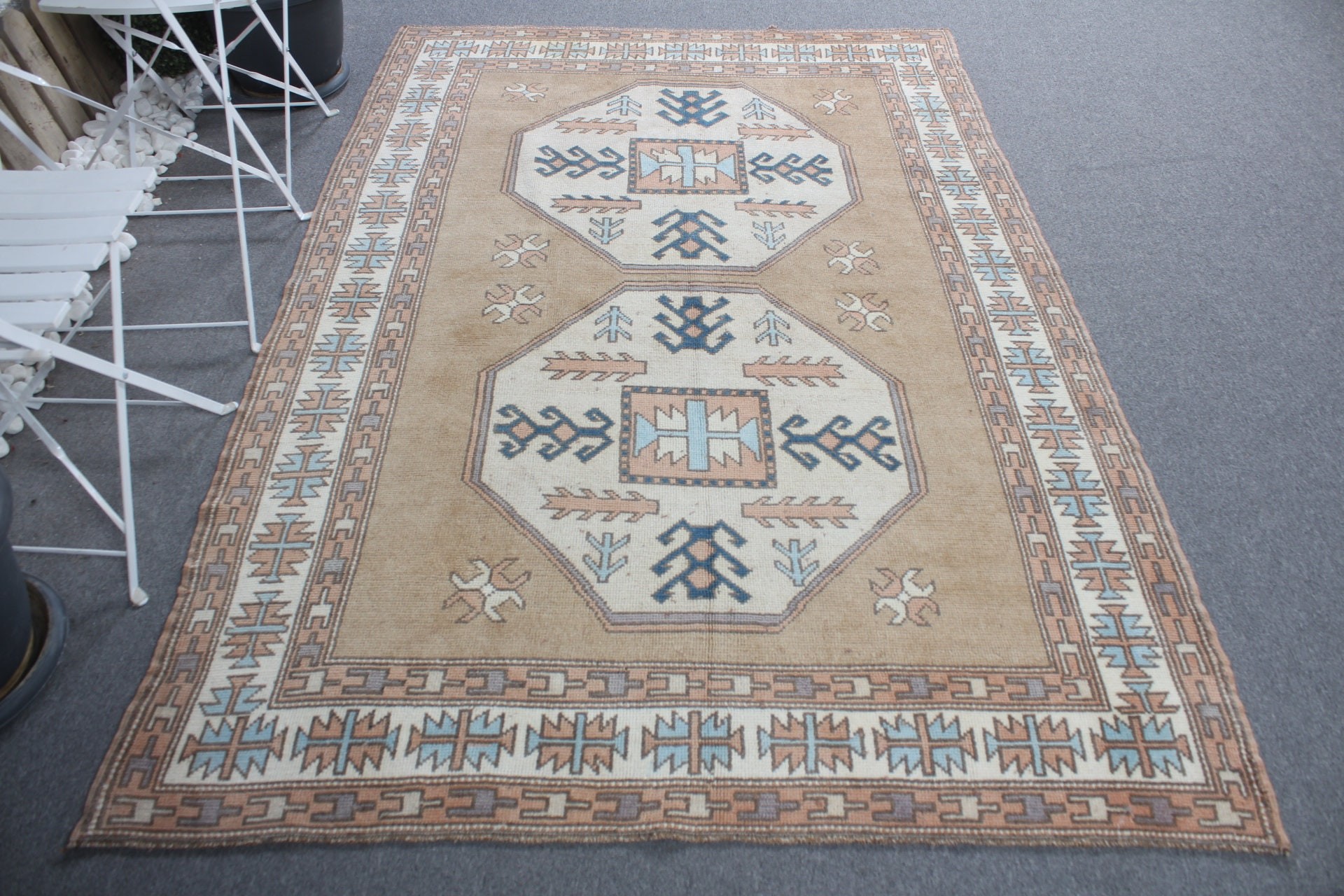 Moroccan Rugs, Turkish Rug, Vintage Rug, Vintage Decor Rug, Bedroom Rug, Kitchen Rug, Beige  5x7.4 ft Area Rug, Oriental Rug