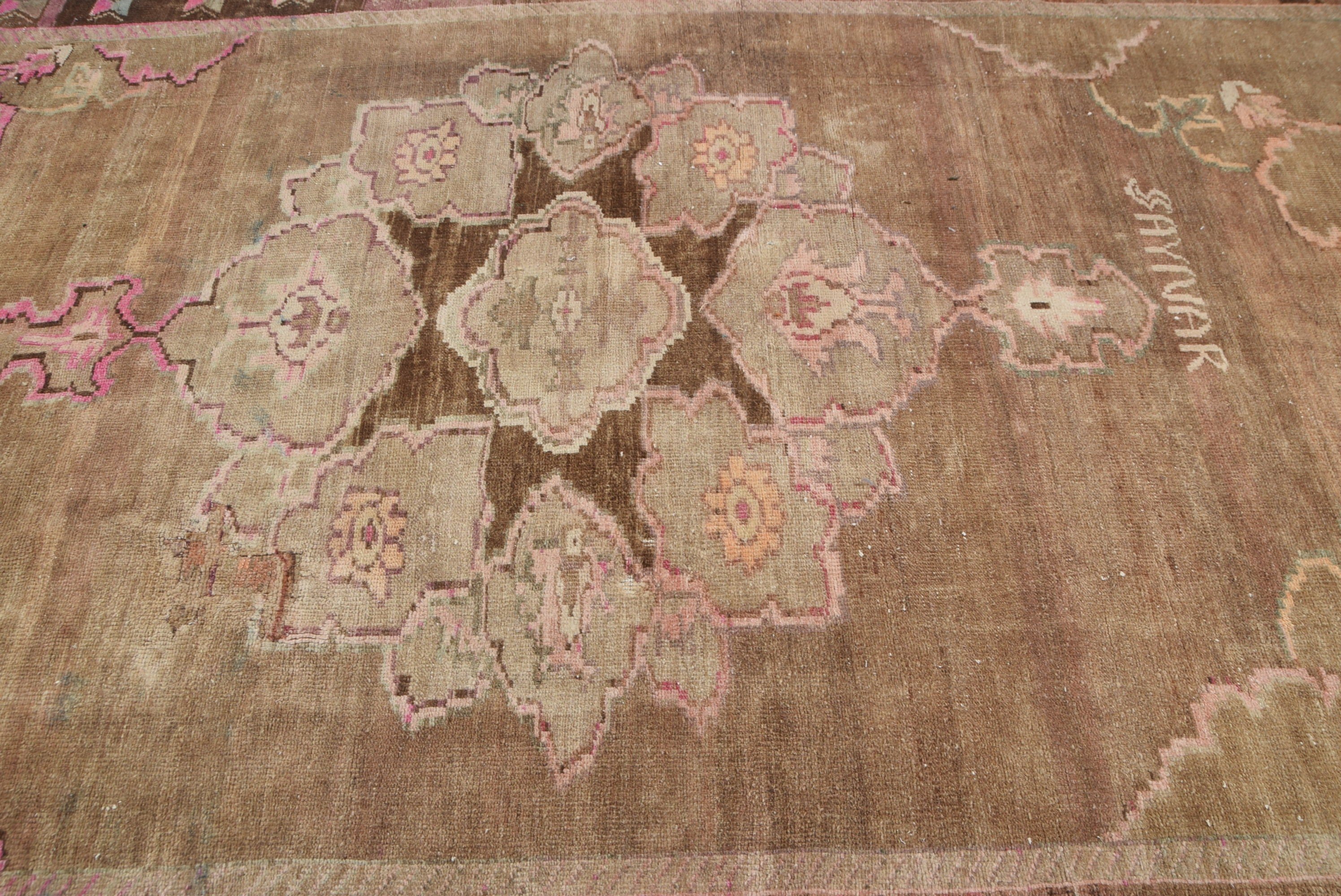 Kahverengi Oushak Halı, Yer Halıları, Salon Halıları, Türk Halısı, Yemek Odası Halıları, Oushak Halıları, Ev Dekorasyonu Halısı, Vintage Halı, 6.3x12.2 ft Büyük Boy Halı