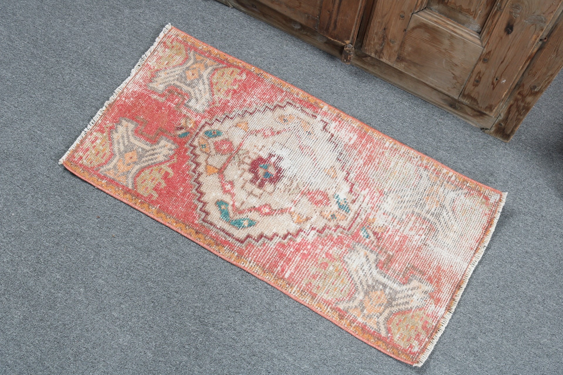 Handmade Rugs, Neutral Rugs, 1.5x2.9 ft Small Rugs, Turkish Rug, Wall Hanging Rugs, Boho Rug, Small Boho Rugs, Vintage Rugs, Red Cool Rug