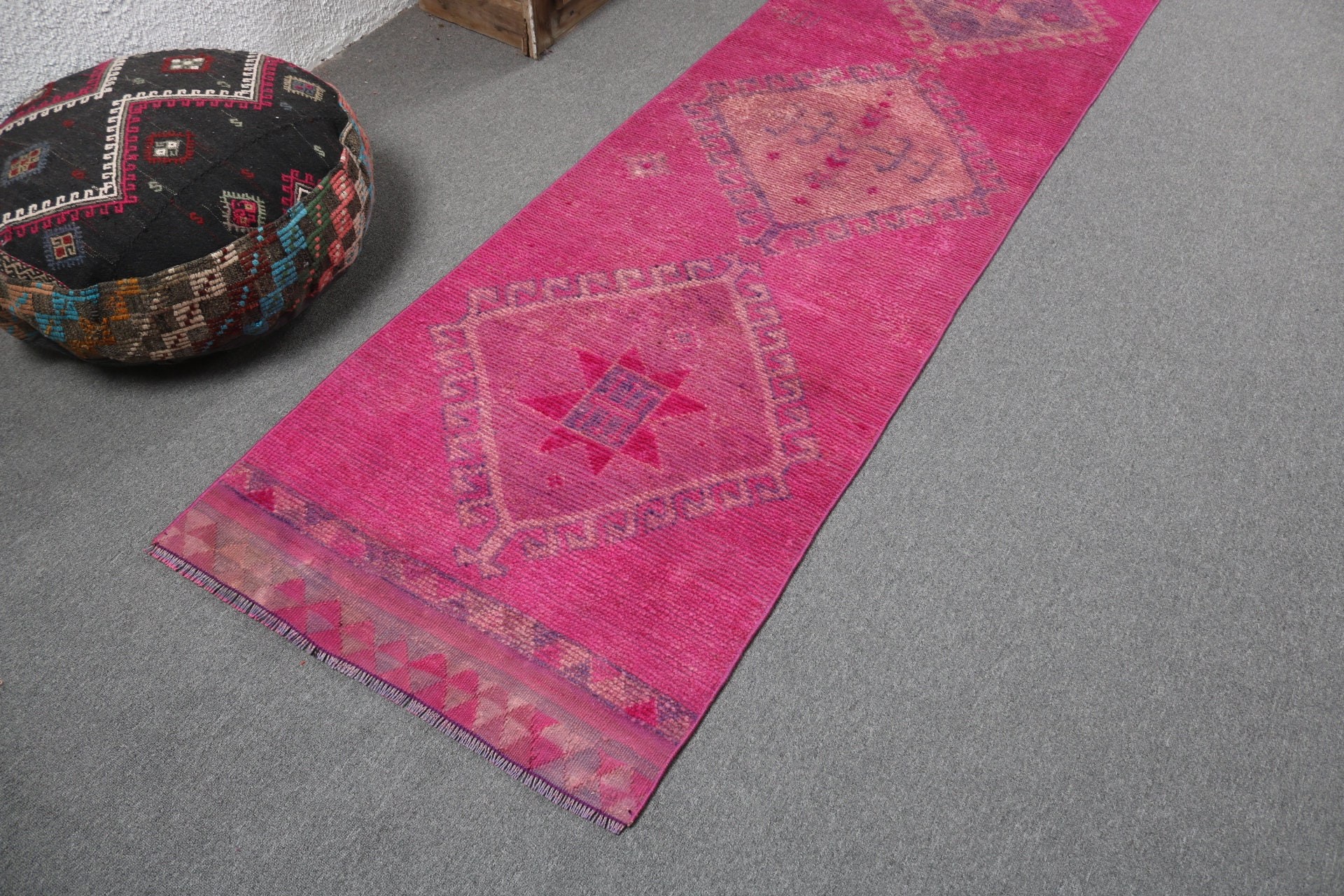 Türk Halısı, Pembe Düz Dokuma Halılar, Oryantal Halılar, Koridor Halıları, Koridor Halısı, 2,6x12,5 ft Runner Halısı, Boho Halısı, Vintage Halılar