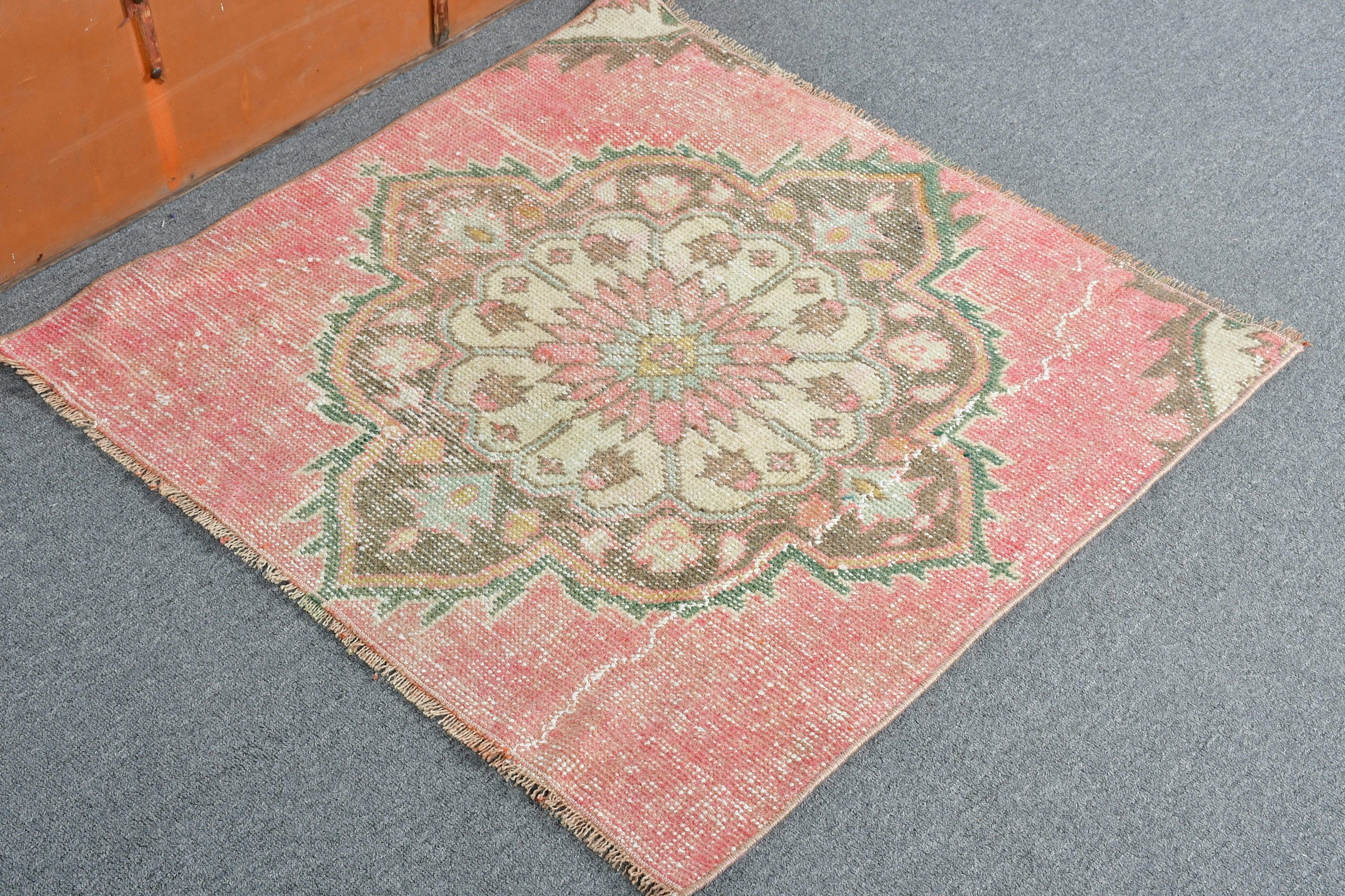 Anatolian Rugs, Wedding Rugs, Antique Rug, Vintage Rugs, Pink Anatolian Rug, Bathroom Rug, Entry Rug, 2.6x2.7 ft Small Rug, Turkish Rug