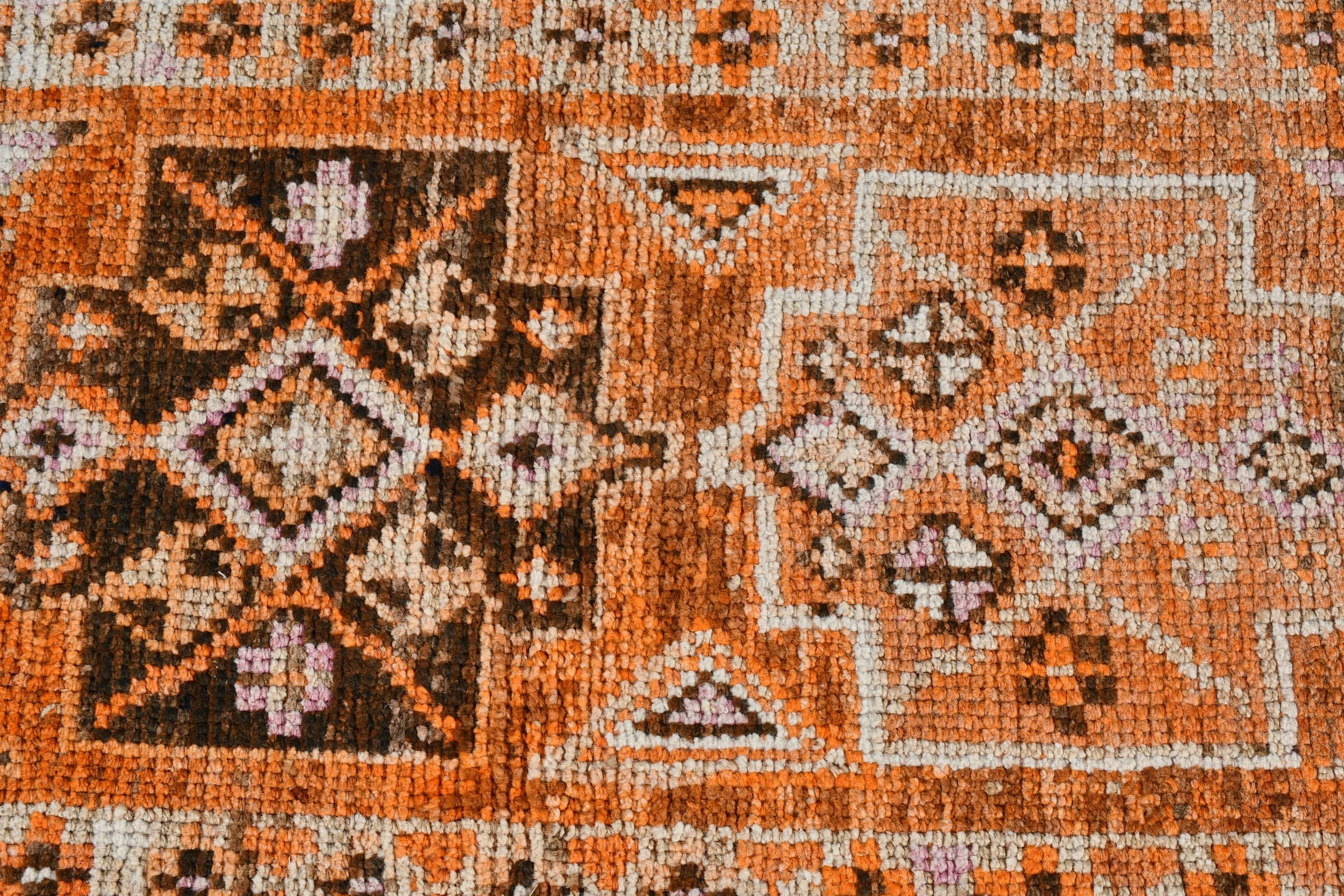 Anatolian Rugs, Vintage Rugs, Orange  3.3x7.4 ft Area Rug, Rugs for Floor, Indoor Rug, Turkish Rug, Moroccan Rug, Nursery Rug