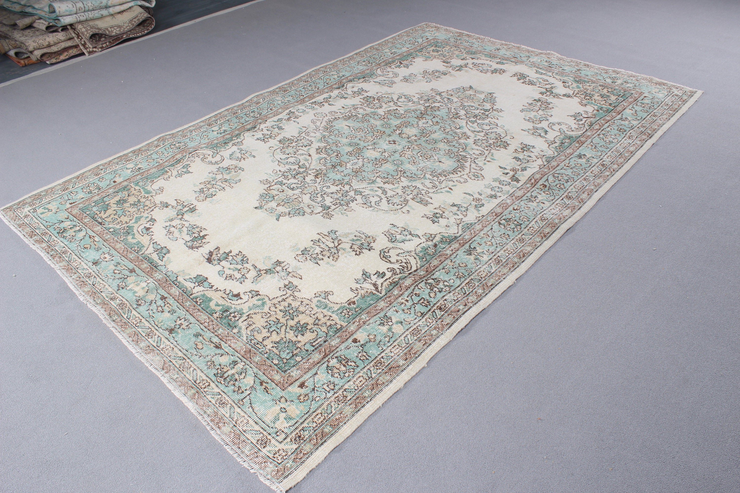 Vintage Halı, 5.7x9 ft Büyük Halı, Türk Halısı, Bej Lüks Halı, Yün Halıları, Salon Halıları, Modern Halı, Yemek Odası Halıları, Büyük Oushak Halıları