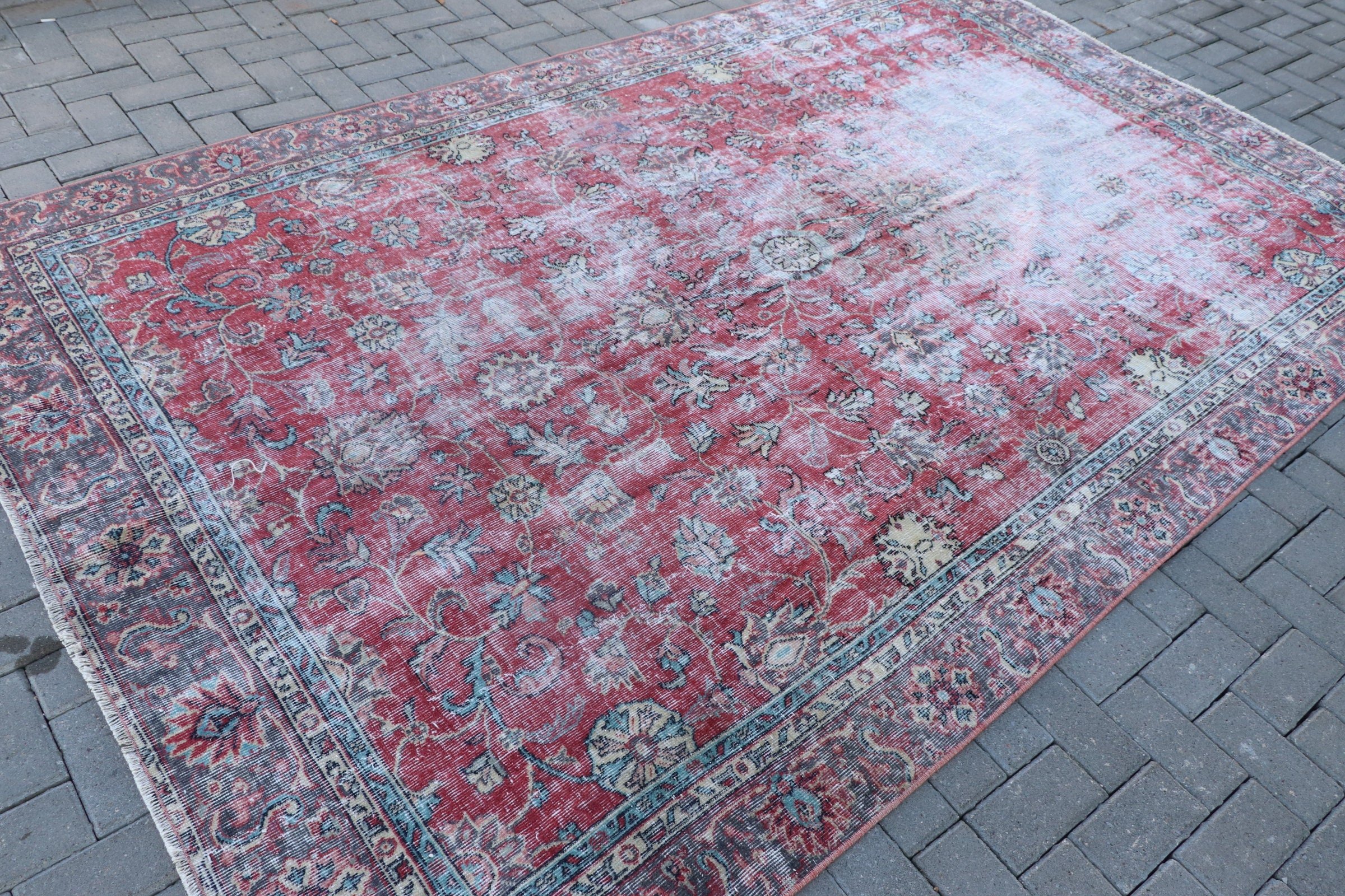 Oryantal Halı, 6.3x10 ft Büyük Halı, Antika Halı, Salon Halısı, Yatak Odası Halıları, Kabile Halıları, Kırmızı Ev Dekor Halısı, Vintage Halılar, Türk Halısı