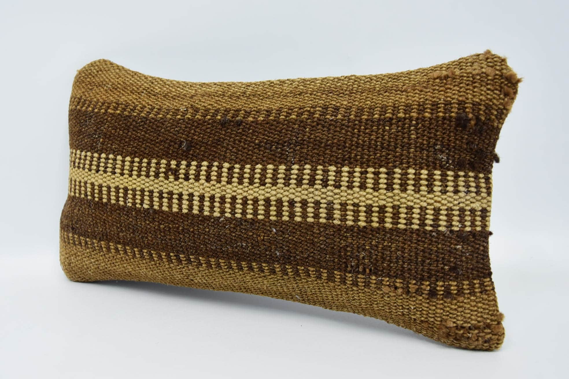 Turkish Kilim Pillow, 8"x16" Brown Pillow, Boho Pillow Sham Cover, Neutral Cushion Cover, Kilim Cushion Sham, Aztec Pillow