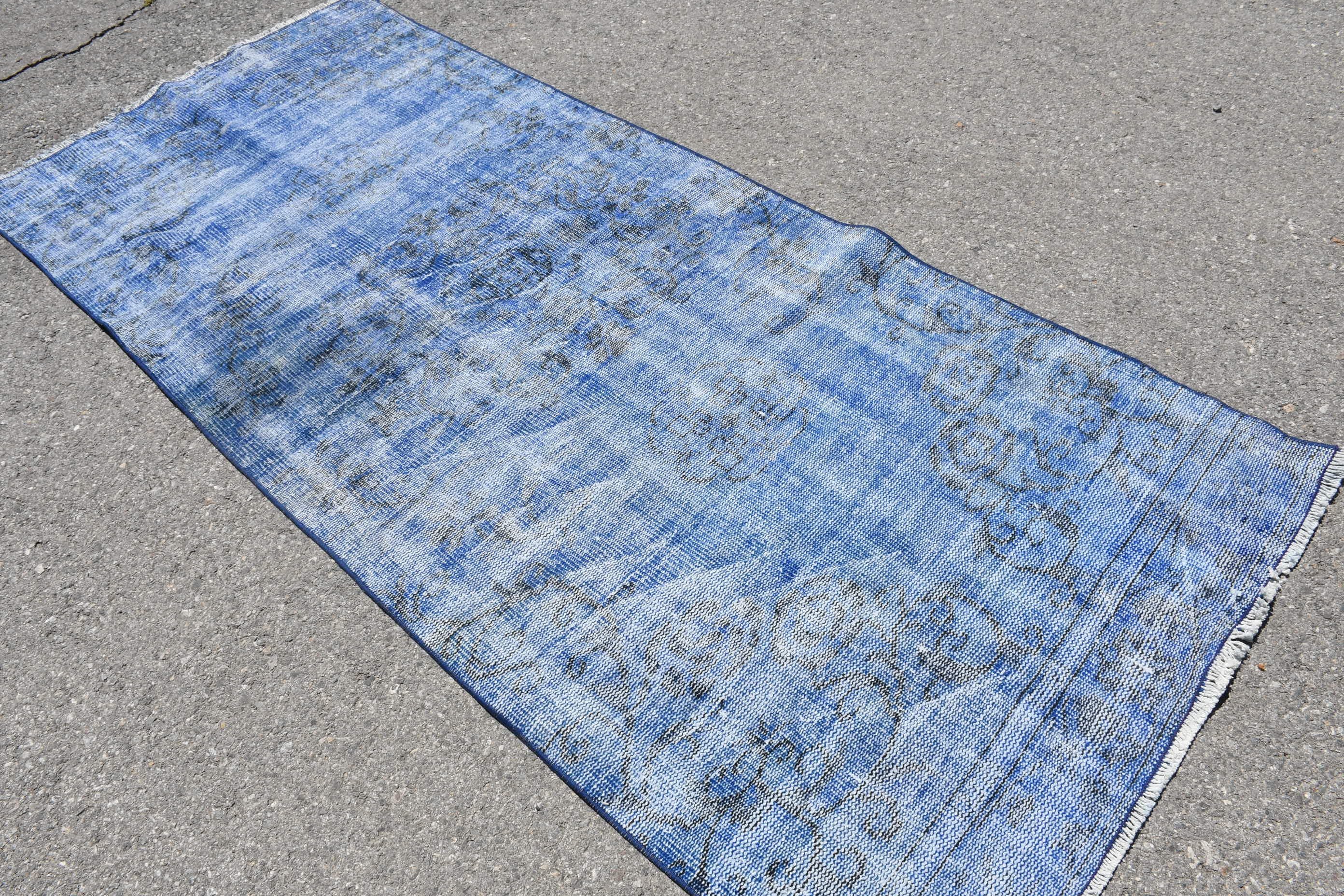 Kitchen Rugs, Anatolian Rug, Indoor Rugs, Vintage Rug, Blue Oushak Rug, Decorative Rugs, 3.6x8.5 ft Area Rug, Living Room Rug, Turkish Rug