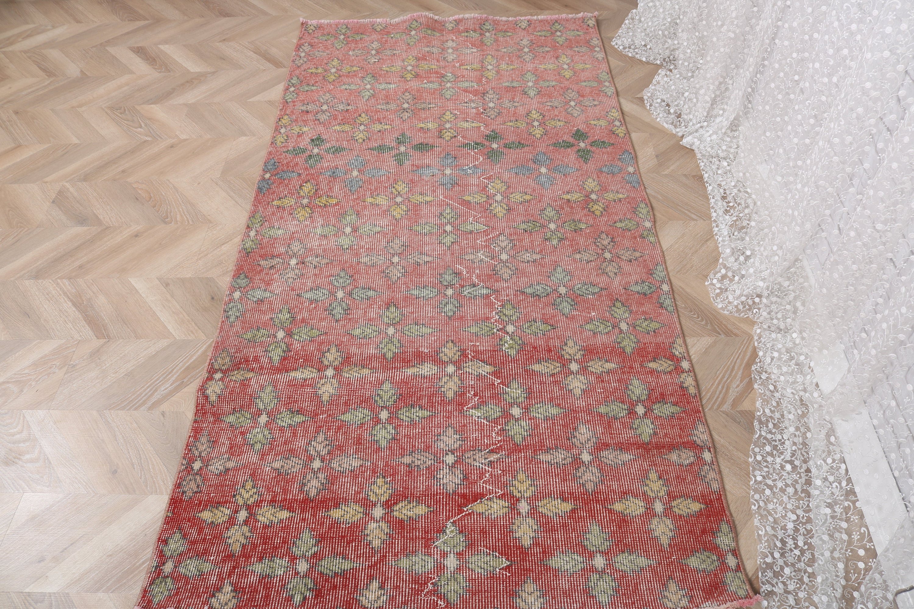 Turkish Rug, Floor Rug, Vintage Rug, Boho Rug, Vintage Accent Rug, 3.4x6.7 ft Accent Rug, Anatolian Rugs, Rugs for Bedroom, Red Bedroom Rug