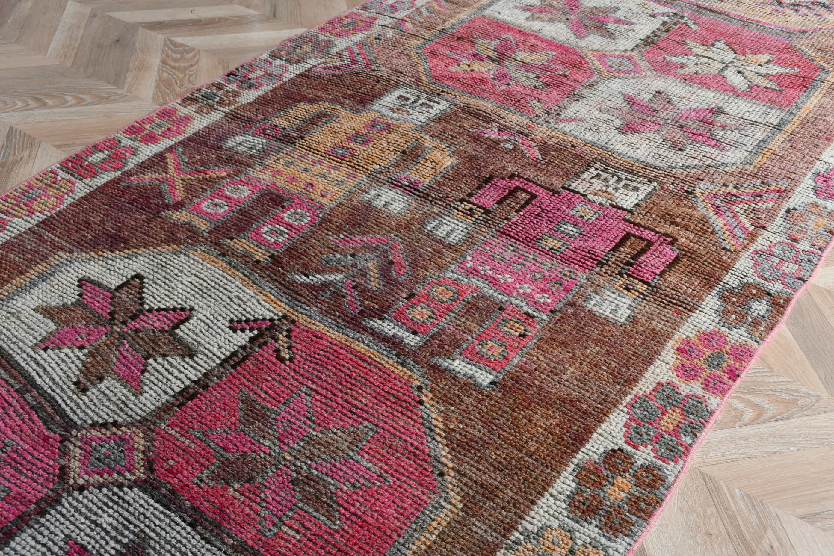 Rugs for Corridor, Bedroom Rug, Pink Floor Rug, Oriental Rugs, Turkish Rug, Vintage Rug, 3.3x10.7 ft Runner Rug, Bright Rug, Kitchen Rug