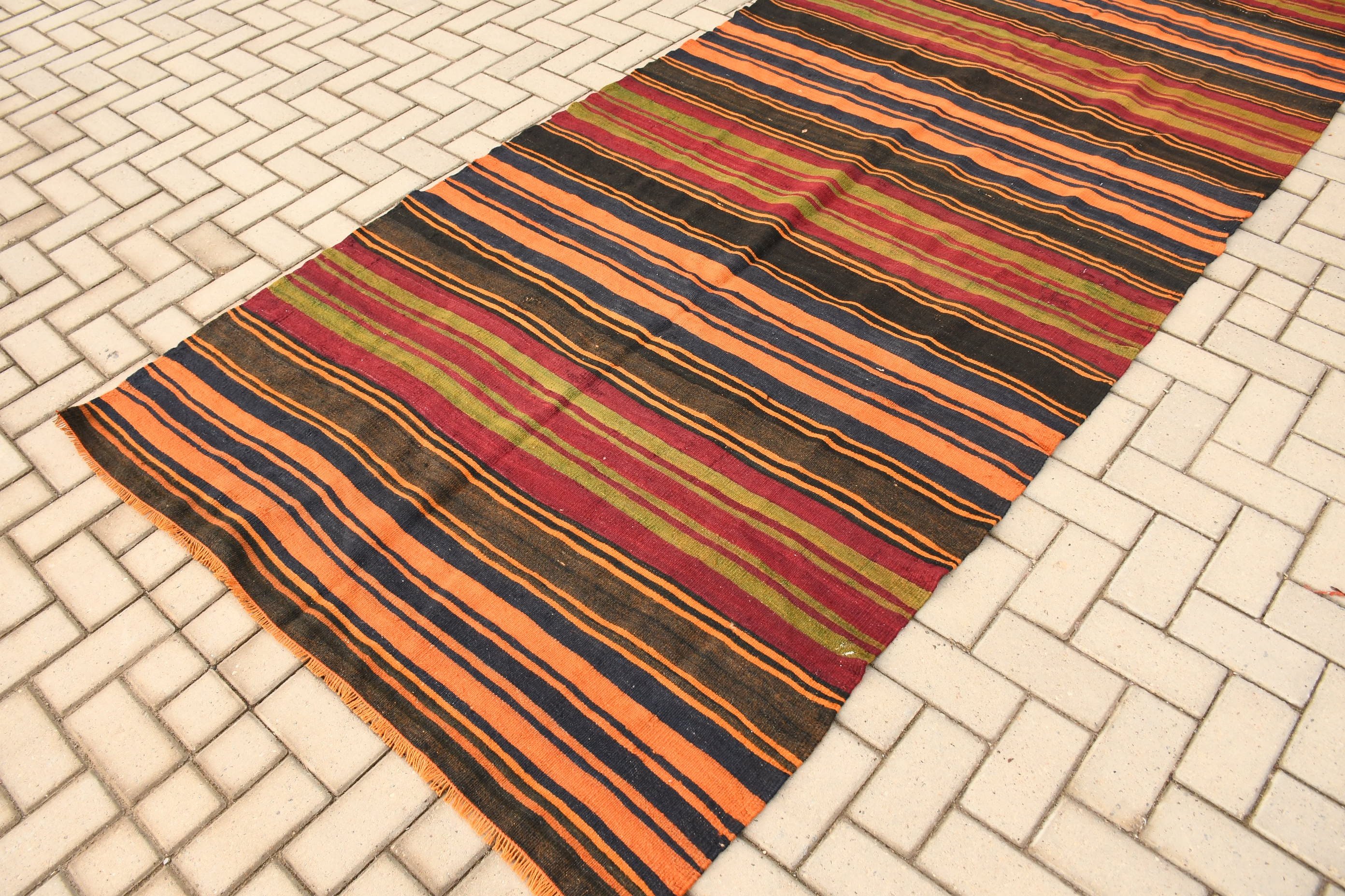 Orange Floor Rug, Rugs for Corridor, Dorm Rug, Cool Rugs, Turkish Rug, Stair Rug, Kilim, Vintage Rug, 4.6x13 ft Runner Rug