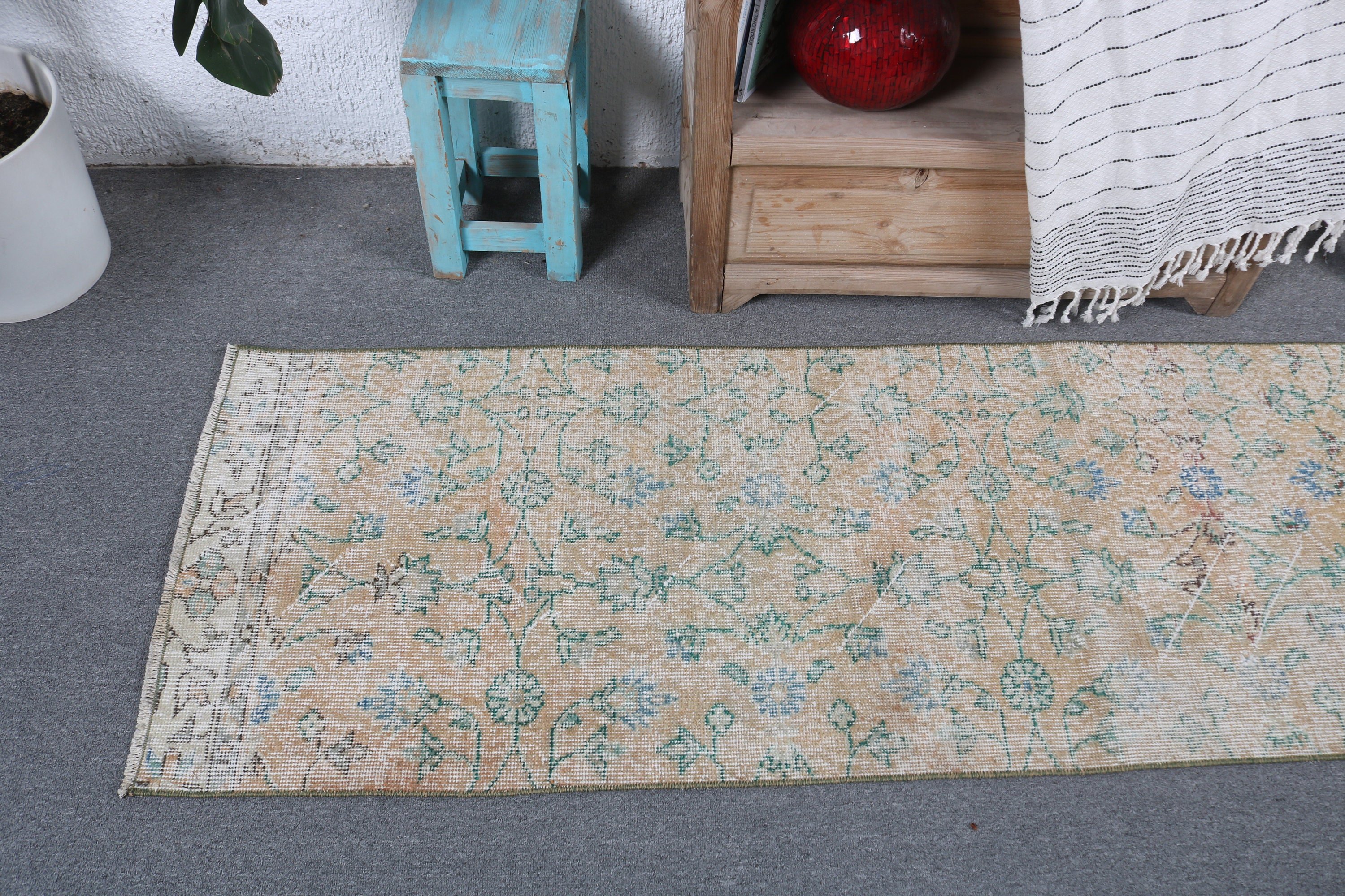 Vintage Halı, Türk Halısı, Mutfak Halısı, Turuncu El Dokuma Halılar, Vintage Yolluk Halısı, 1.9x6.3 ft Yolluk Halıları, Geometrik Halı, Antika Halı