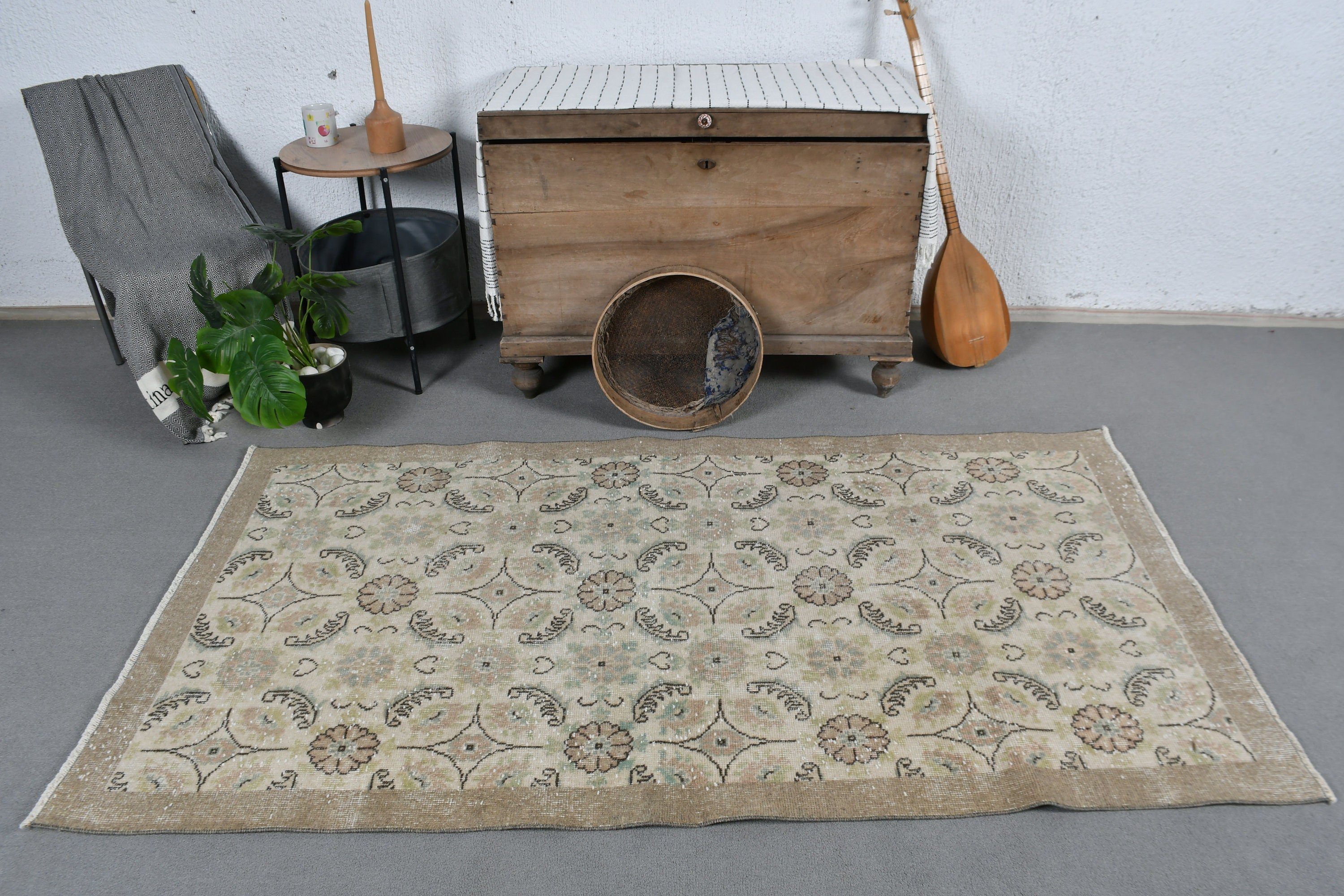 Kitchen Rug, Turkish Rug, Beige Antique Rugs, Nursery Rugs, Rugs for Kitchen, Vintage Rug, Floor Rug, 3.7x6.7 ft Area Rug, Moroccan Rugs