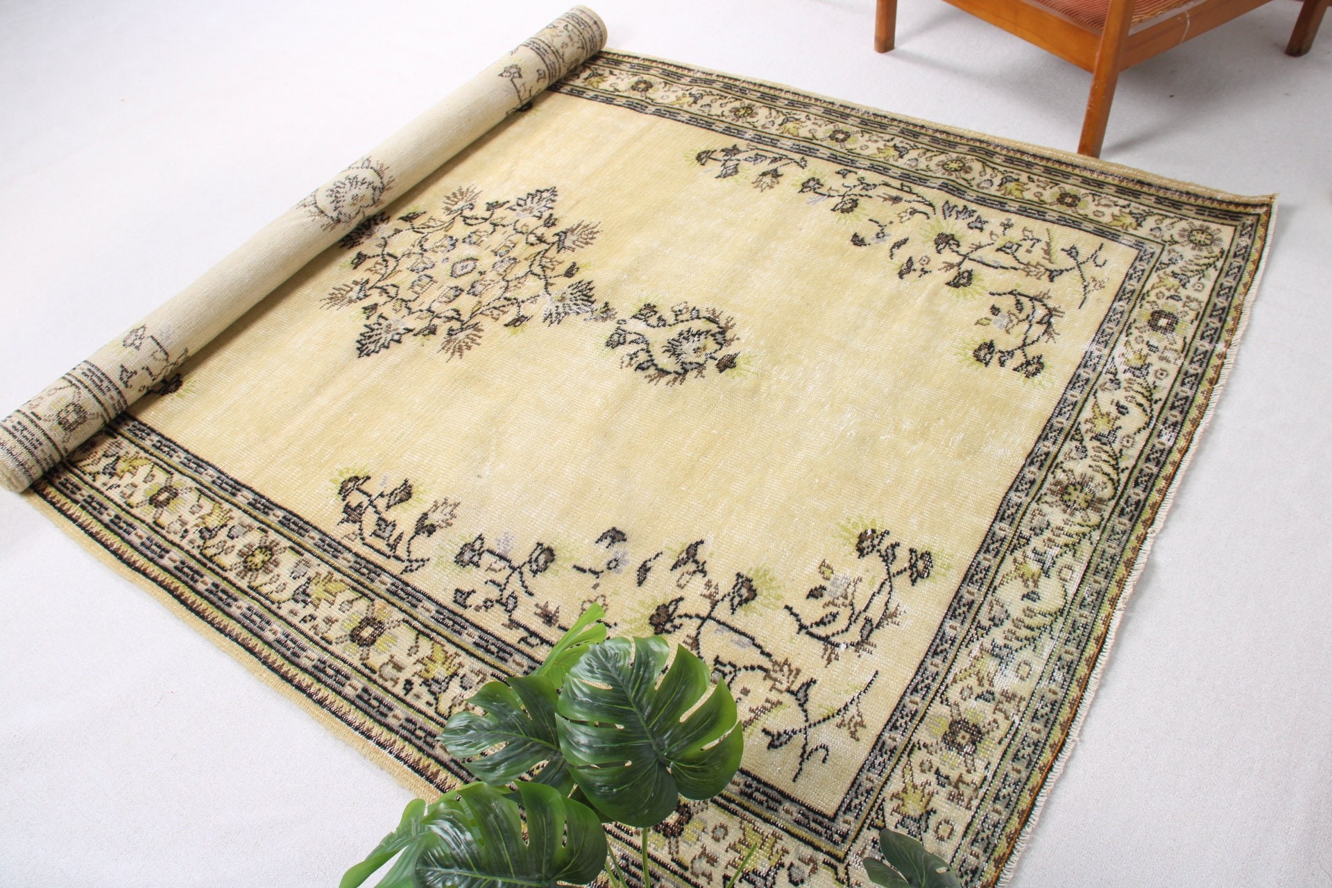 Havalı Halılar, Türk Halısı, Vintage Halı, Salon Halıları, 5,5x8,8 ft Büyük Halılar, Sarı Nötr Halılar, Büyük Boho Halısı, Türkiye Halıları