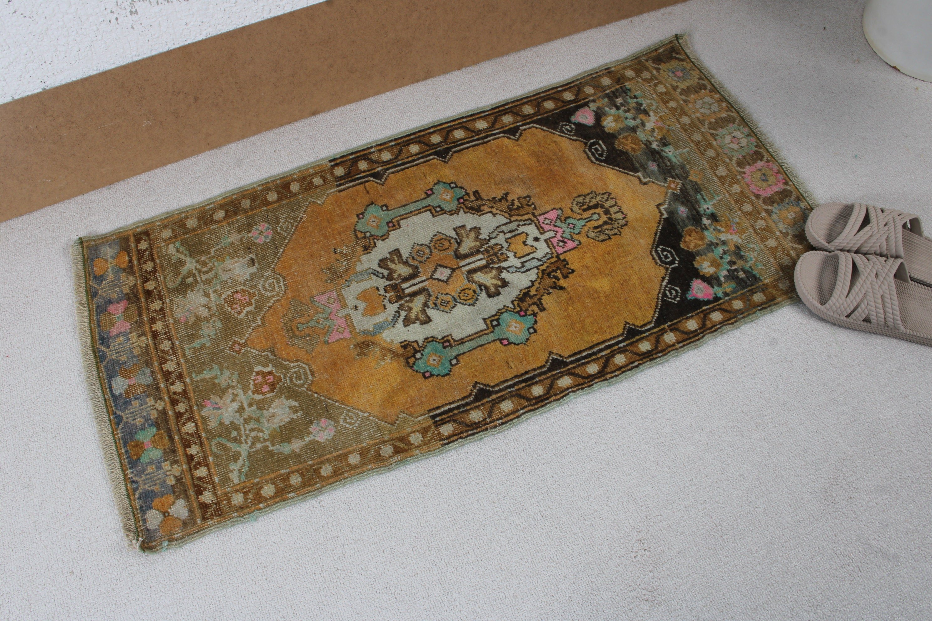 1.5x3.2 ft Küçük Halılar, Banyo Halıları, Vintage Halı, Araba Paspas Halıları, Yatak Odası Halıları, Türk Halıları, Sarı Antika Halılar