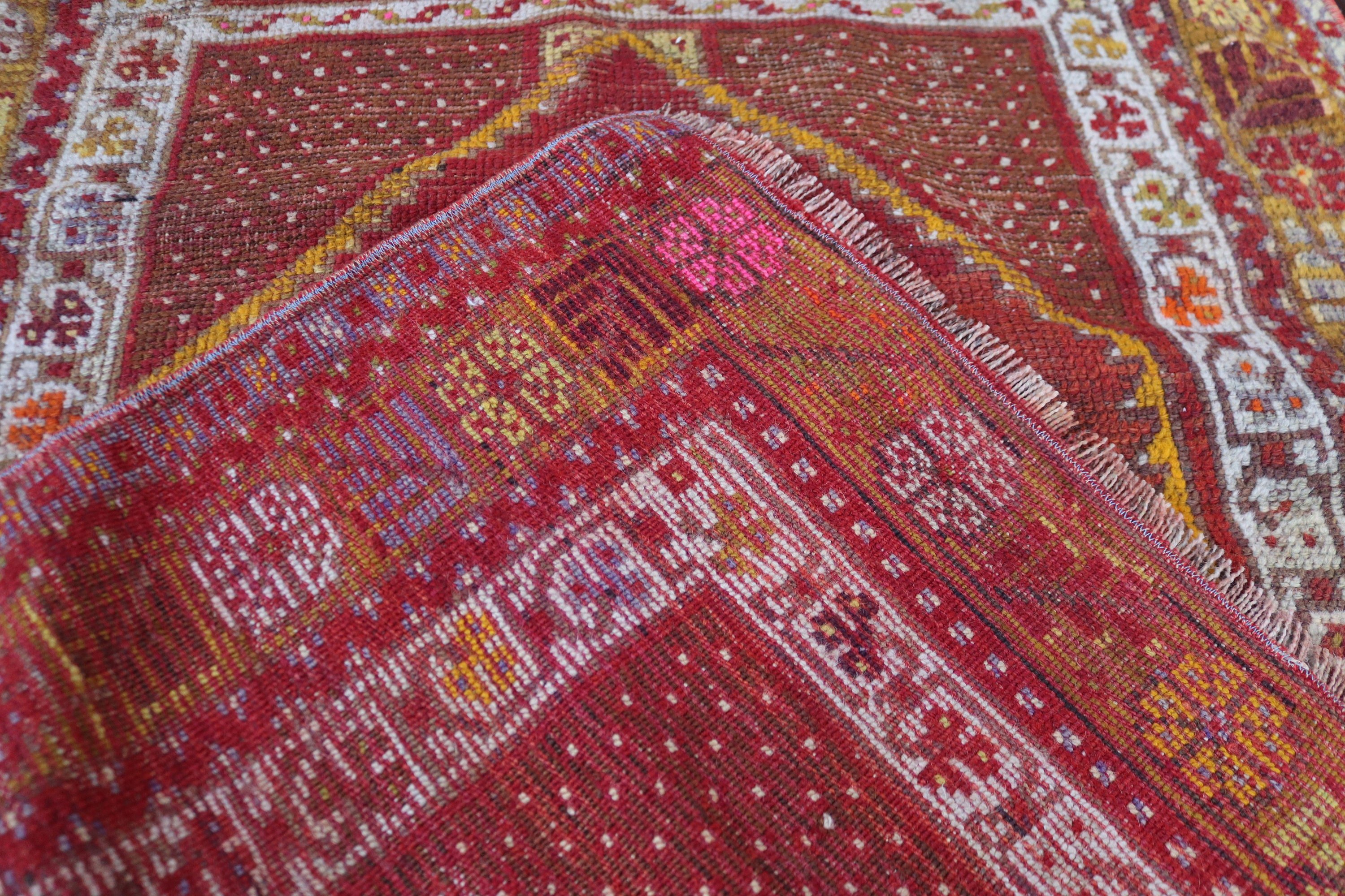 Türk Halısı, Estetik Halı, Oryantal Halılar, Vintage Halılar, Kırmızı Yün Halılar, Duvara Asılı Halılar, 2.8x4.1 ft Küçük Halı, Boho Halılar, Küçük Boho Halılar