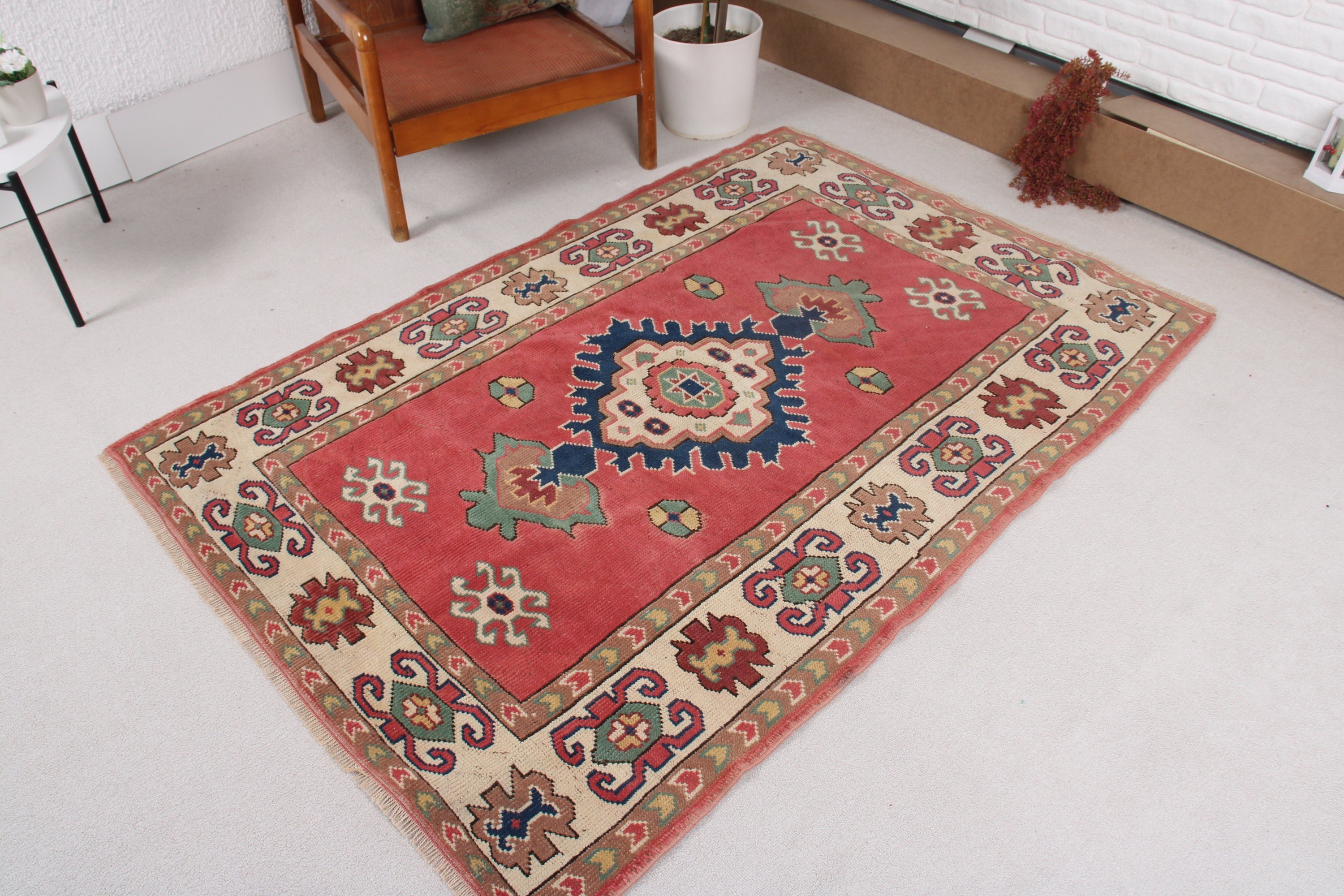 Living Room Rugs, Rugs for Boho Area, Vintage Rug, Floor Rug, 4.2x5.8 ft Area Rug, Oriental Rug, Turkish Rug, Red Handwoven Rugs