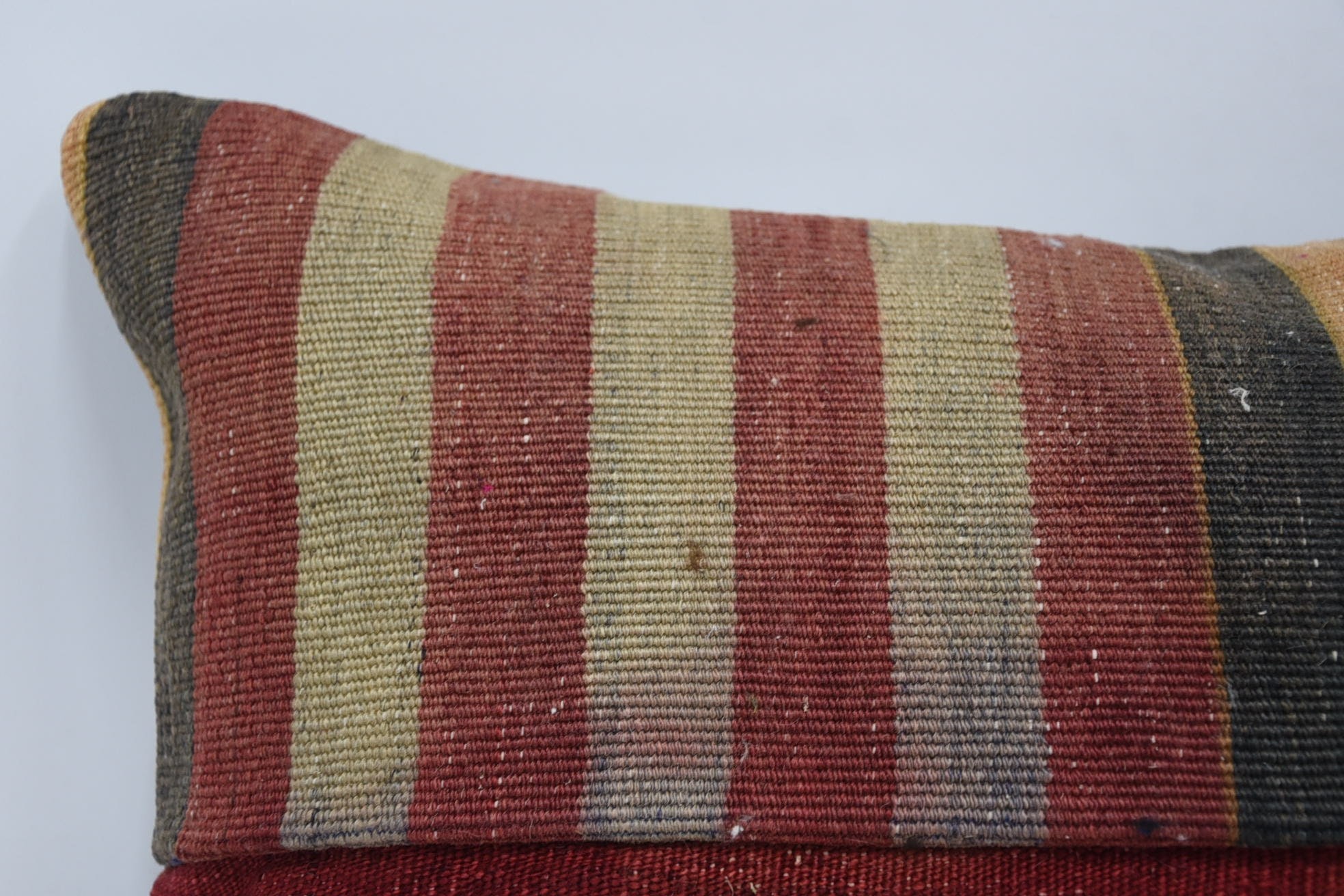 Ethnical Kilim Rug Pillow, 16"x24" Red Pillow Cover, Boho Pillow, Turkish Corner Cushion, Pillow for Couch, Knitted Pillow Cover