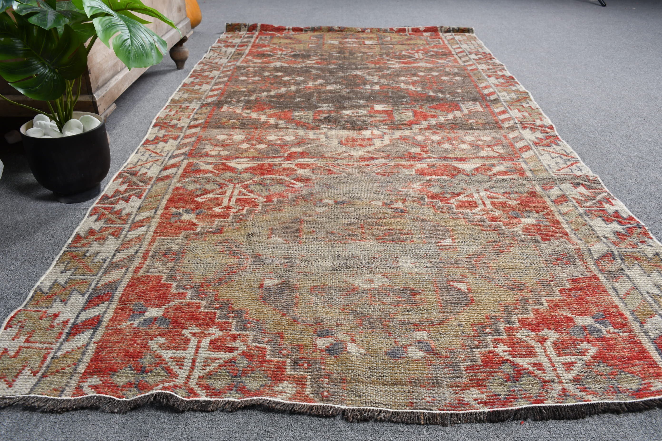 Nomadic Rug, Vintage Rug, Red Wool Rugs, Living Room Rug, Oriental Rugs, 3.9x8.2 ft Area Rug, Turkish Rugs, Indoor Rug, Bedroom Rug