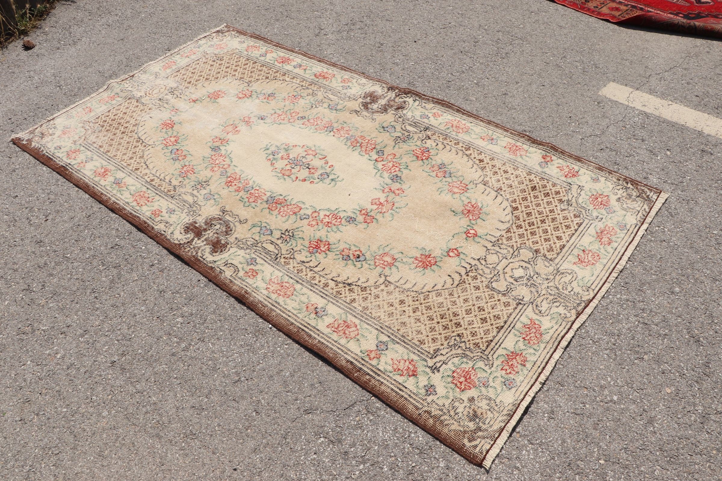 Kahverengi Yün Halılar, 4x7,4 ft Alan Halısı, Vintage Halı, Soğuk Halılar, Antika Halı, Türk Halısı, Yer Halıları, Alan Halıları, İç Mekan Halısı, Kabile Halısı