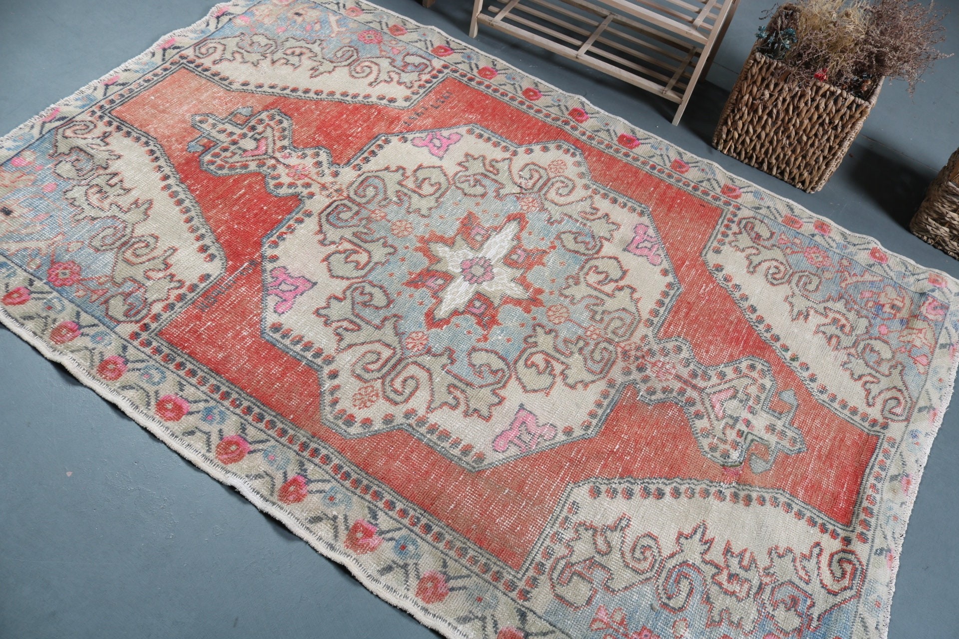 Kitchen Rugs, Farmhouse Decor Rug, 4.4x6.9 ft Area Rug, Bedroom Rug, Indoor Rug, Vintage Rug, Turkish Rug, Home Decor Rug, Rugs for Nursery