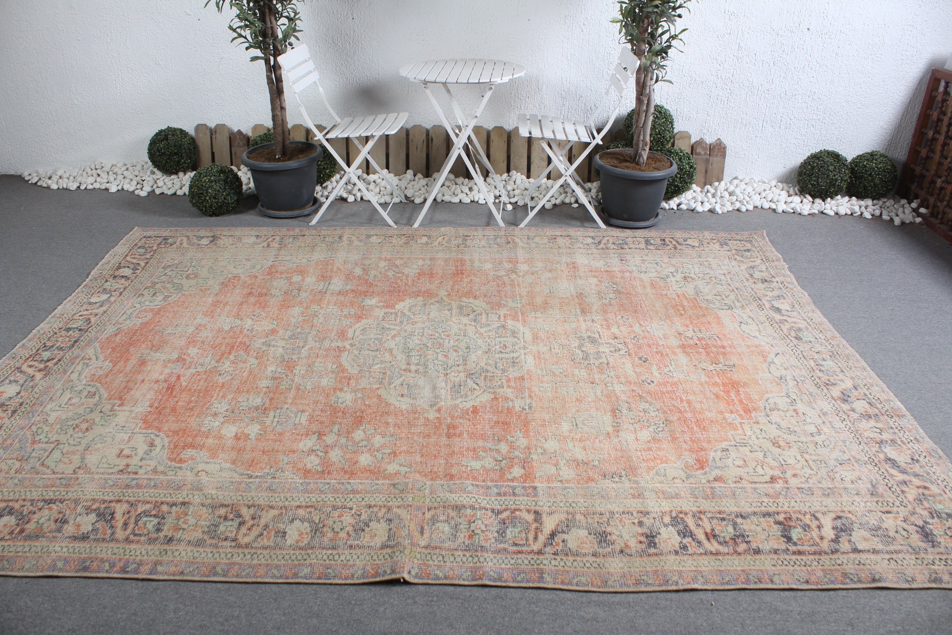 Oturma Odası Halısı, Vintage Halı, Turuncu 7.5x9.9 ft Büyük Boy Halı, Türk Halısı, Anadolu Halısı, Oushak Halısı, Bohem Halısı, Salon Halısı