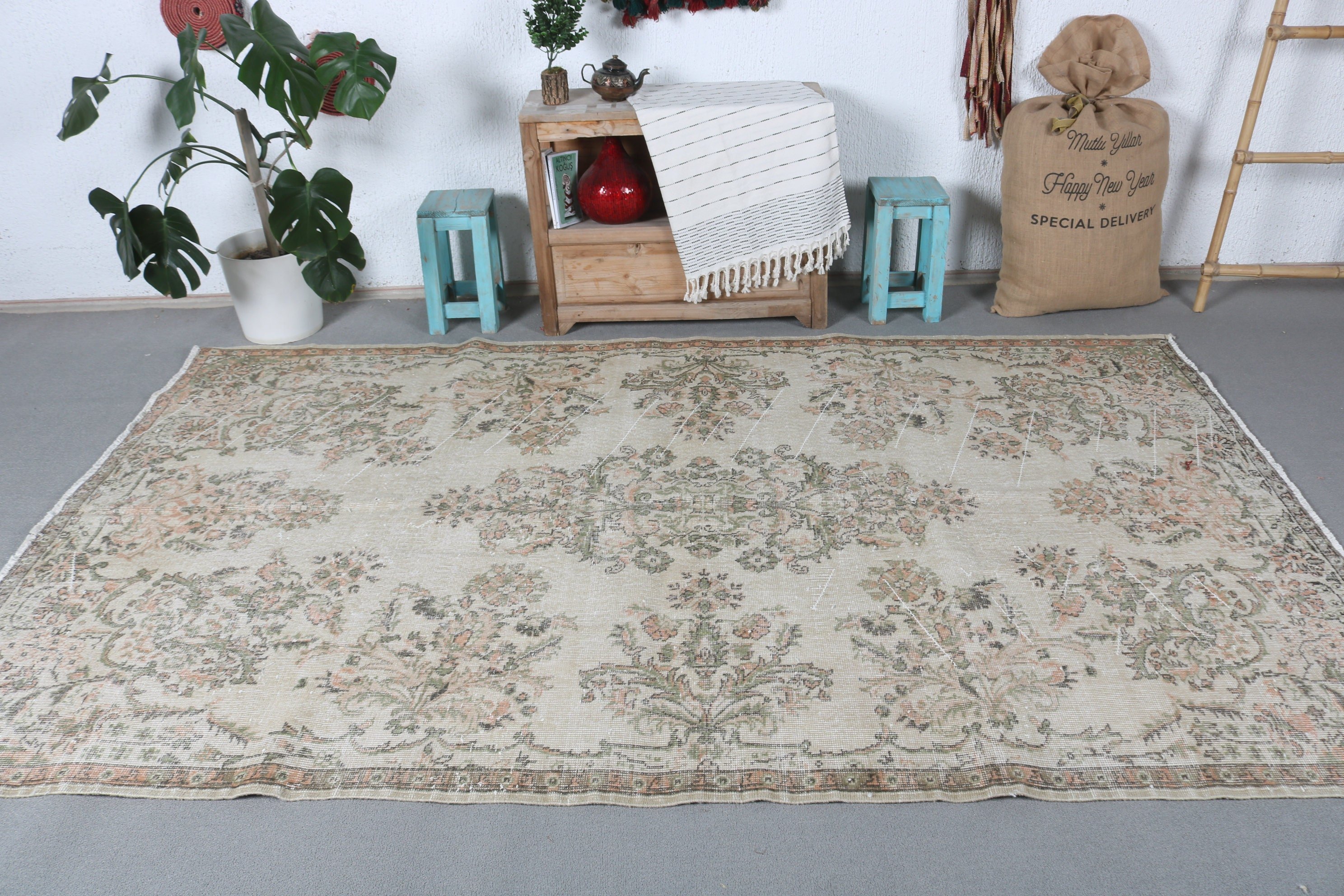 Dorm Rugs, Rugs for Bedroom, Oushak Rugs, Green Bedroom Rug, Vintage Rug, Oriental Rug, 5.4x9 ft Large Rug, Living Room Rug, Turkish Rug