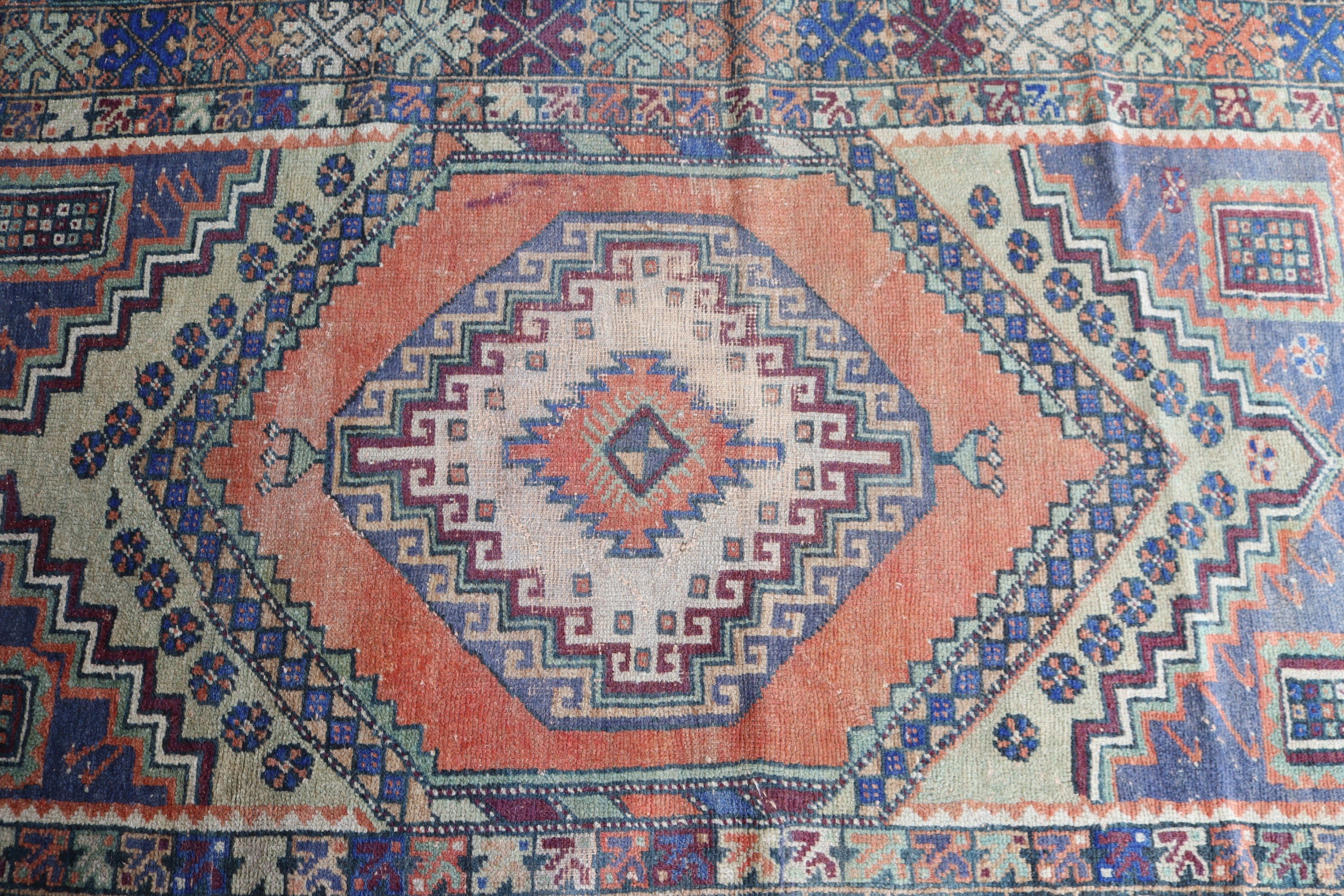 Yer Halısı, Yün Halılar, Türk Halıları, 3,6x5,7 ft Vurgulu Halılar, Boho Vurgulu Halı, Giriş Halıları, Turuncu Geometrik Halılar, Vintage Halı, Açıklama Halıları