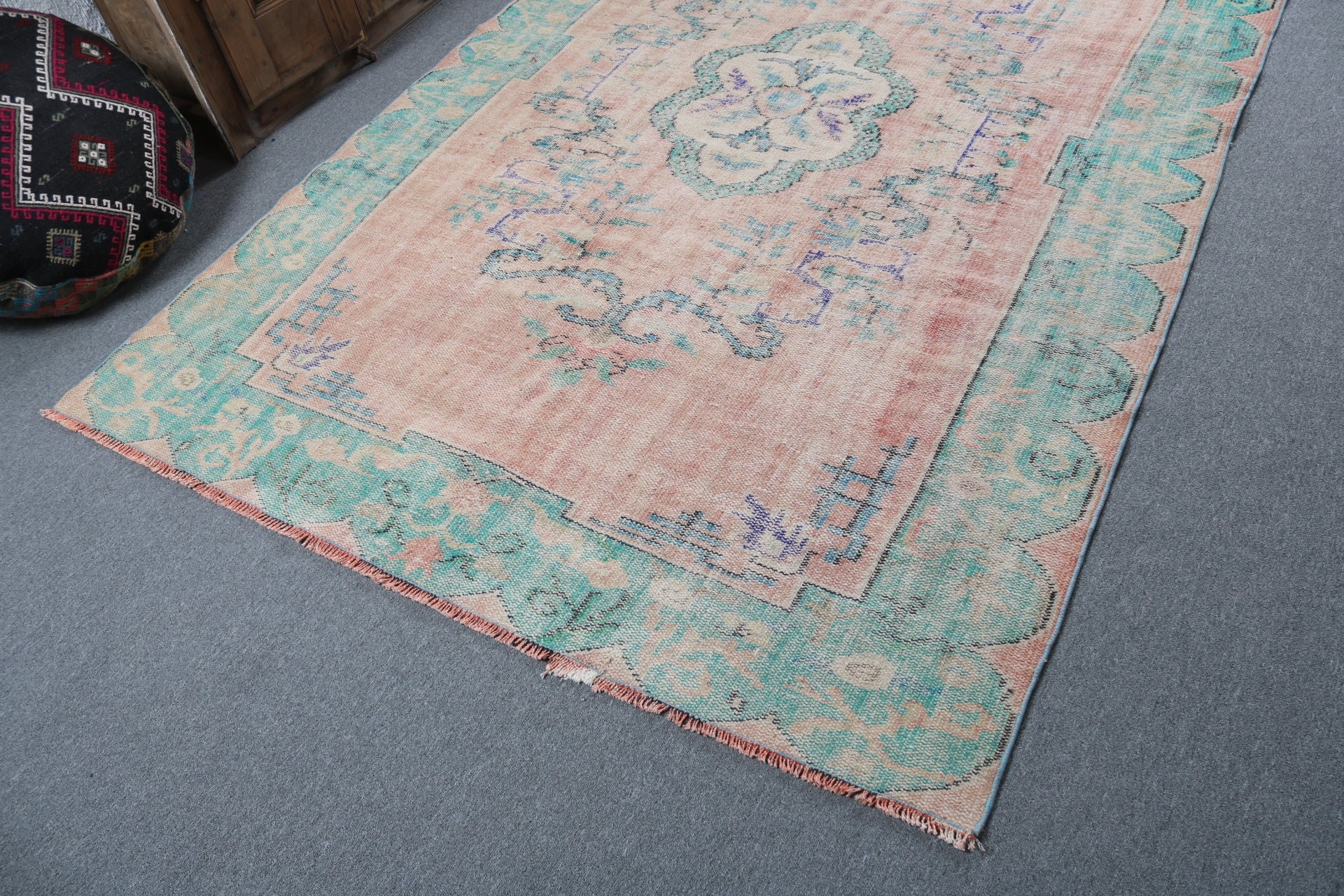 Oryantal Halı, Vintage Halı, Türk Halıları, Büyük Vintage Halılar, 5.7x8.7 ft Büyük Halı, Antika Halı, Büyük Boho Halı, Turuncu El Dokuma Halılar