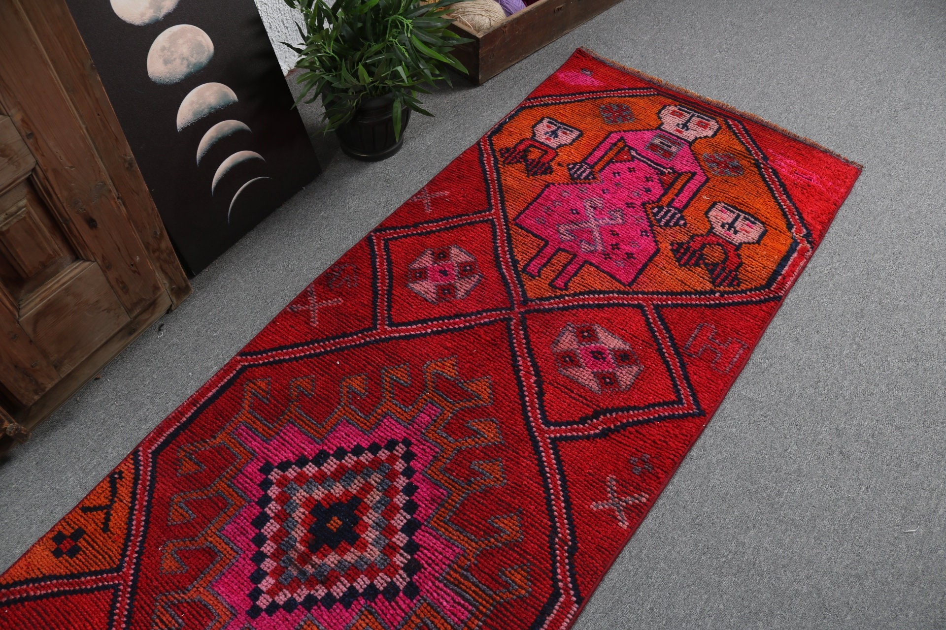 Vintage Rugs, Home Decor Rugs, Modern Rug, Red Neutral Rugs, Turkish Rug, 2.6x10.1 ft Runner Rugs, Hallway Rug, Stair Rugs, Geometric Rugs