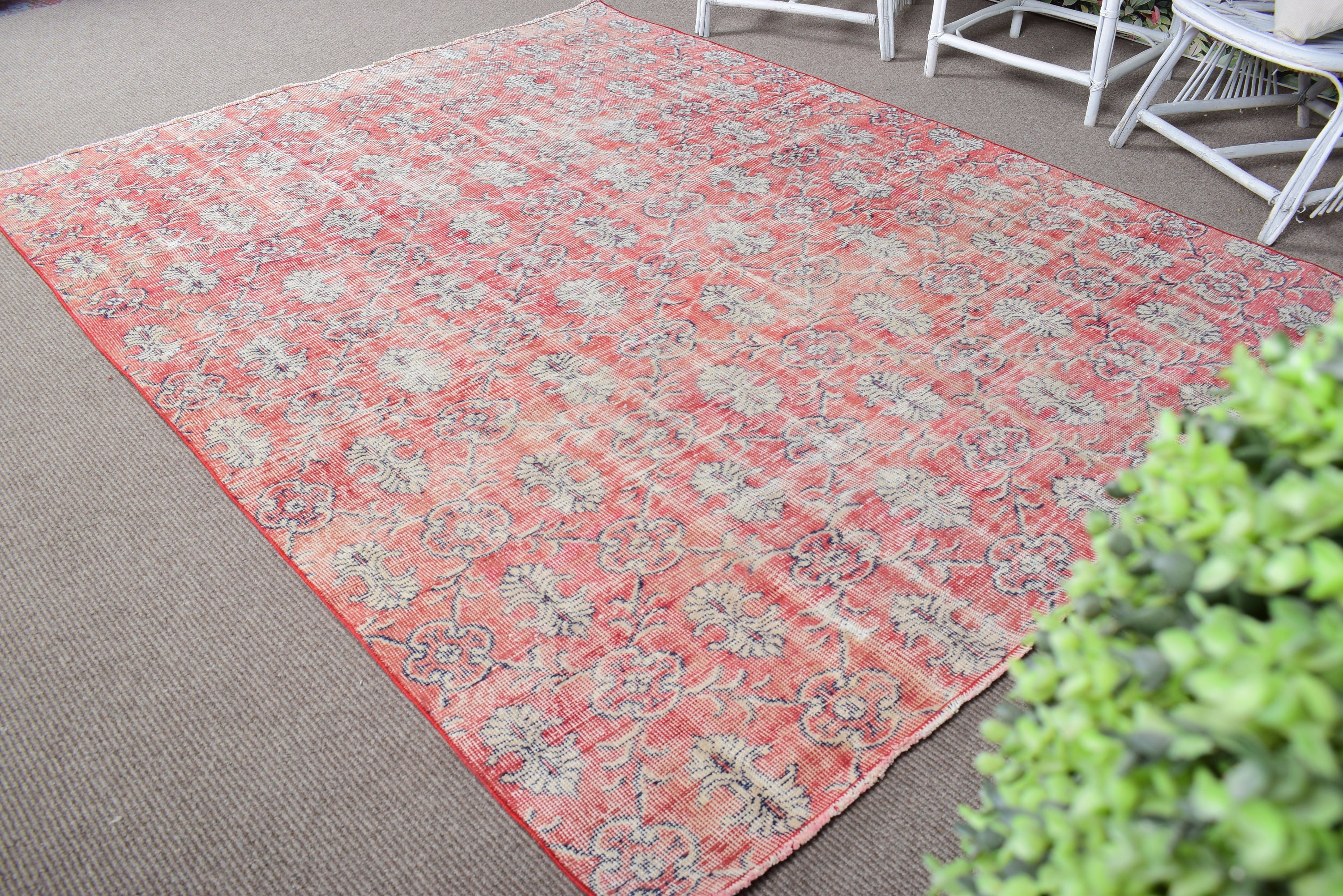 Kitchen Rug, Dining Room Rug, Vintage Rug, Office Rug, 6.2x7.9 ft Large Rug, Salon Rug, Red Luxury Rugs, Bedroom Rugs, Turkish Rug