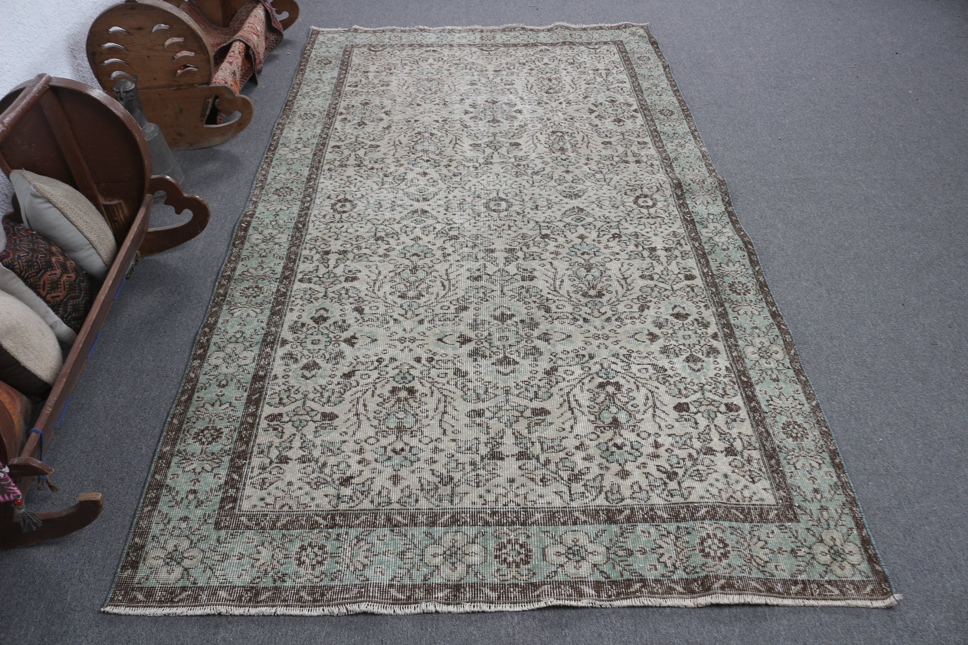 Yemek Odası Halısı, Yün Halısı, Sanat Halısı, Vintage Halılar, Türk Halıları, Oturma Odası Halıları, Yatak Odası Halısı, 4.8x8.7 ft Büyük Halılar, Yeşil Ev Dekor Halıları