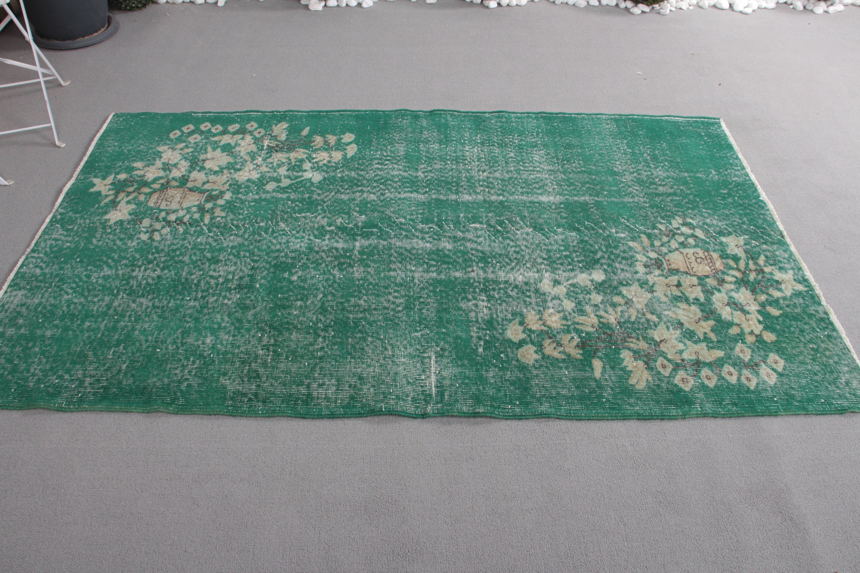 Vintage Decor Rug, Bedroom Rug, Vintage Rug, Green Antique Rug, 4x6.7 ft Area Rug, Turkish Rug, Kitchen Rug, Cool Rug, Rugs for Bedroom