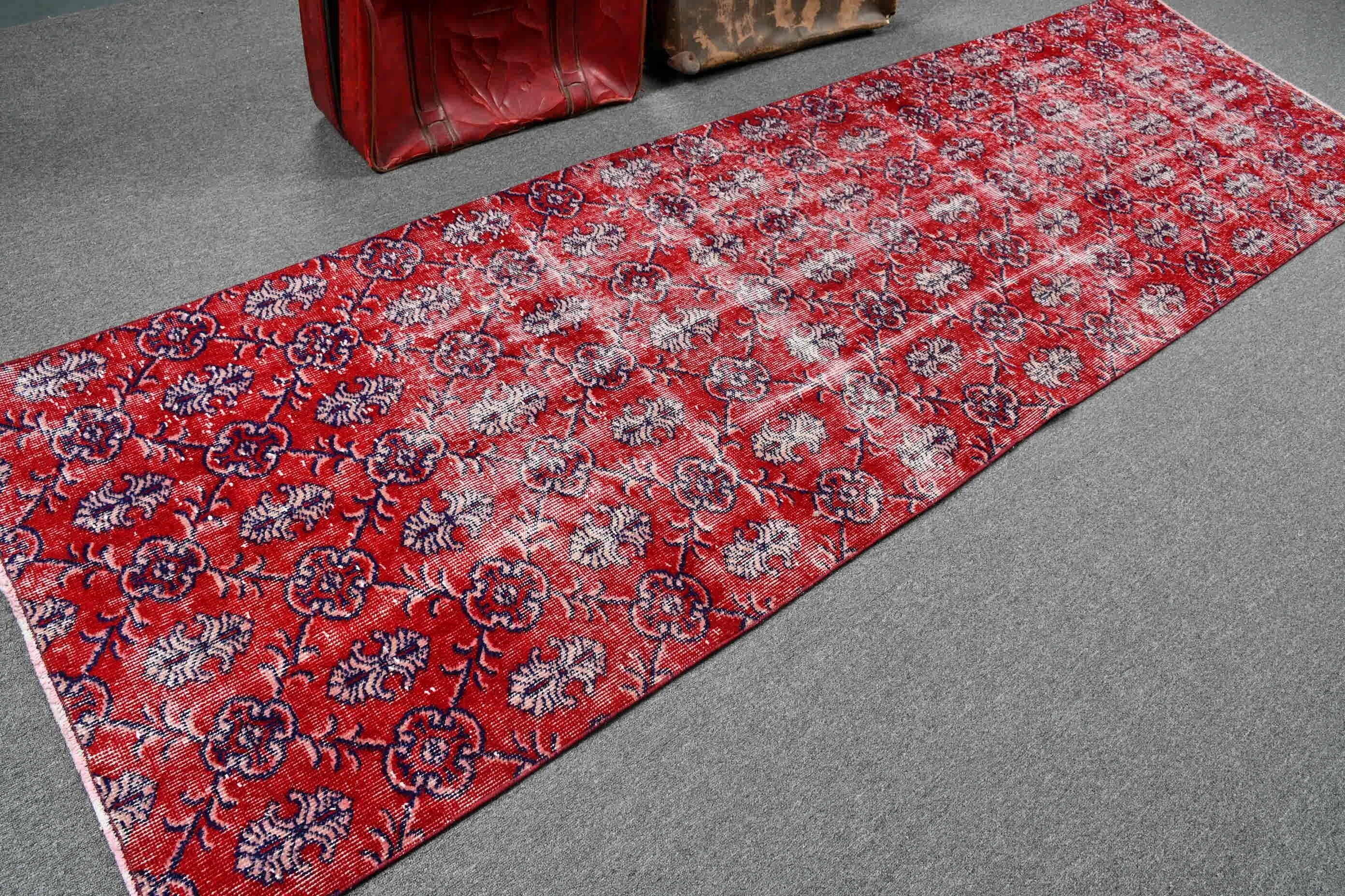 Red Wool Rug, 3.2x10.3 ft Runner Rug, Hallway Rug, Rugs for Hallway, Turkish Rug, Vintage Rug, Corridor Rugs, Wool Rug