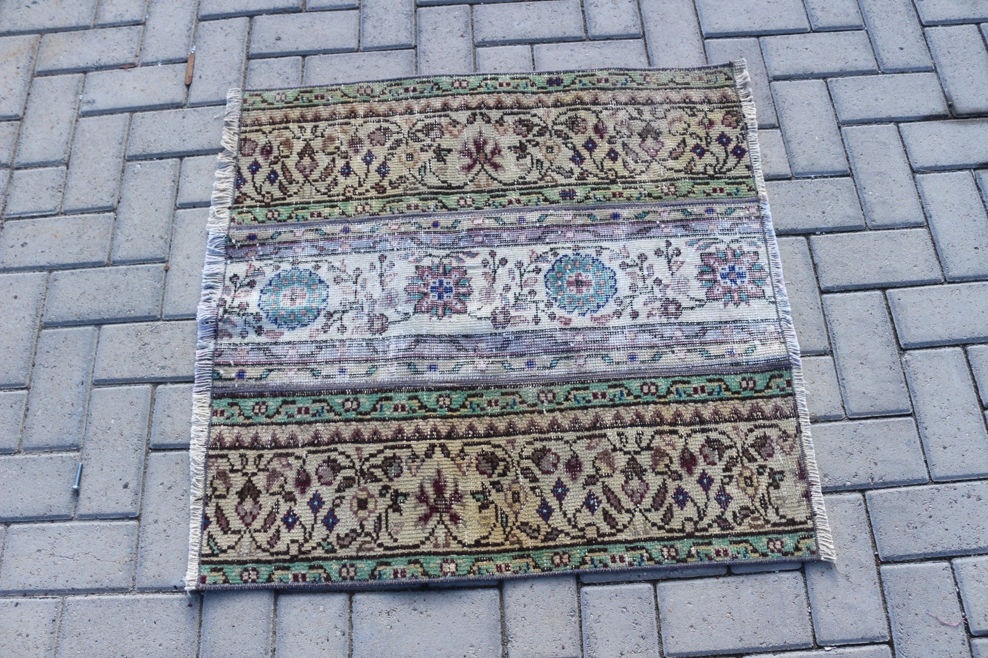 Kitchen Rug, Vintage Rug, 2.7x2.8 ft Small Rug, Green Moroccan Rugs, Oriental Rug, Rugs for Wall Hanging, Turkish Rug, Bathroom Rug