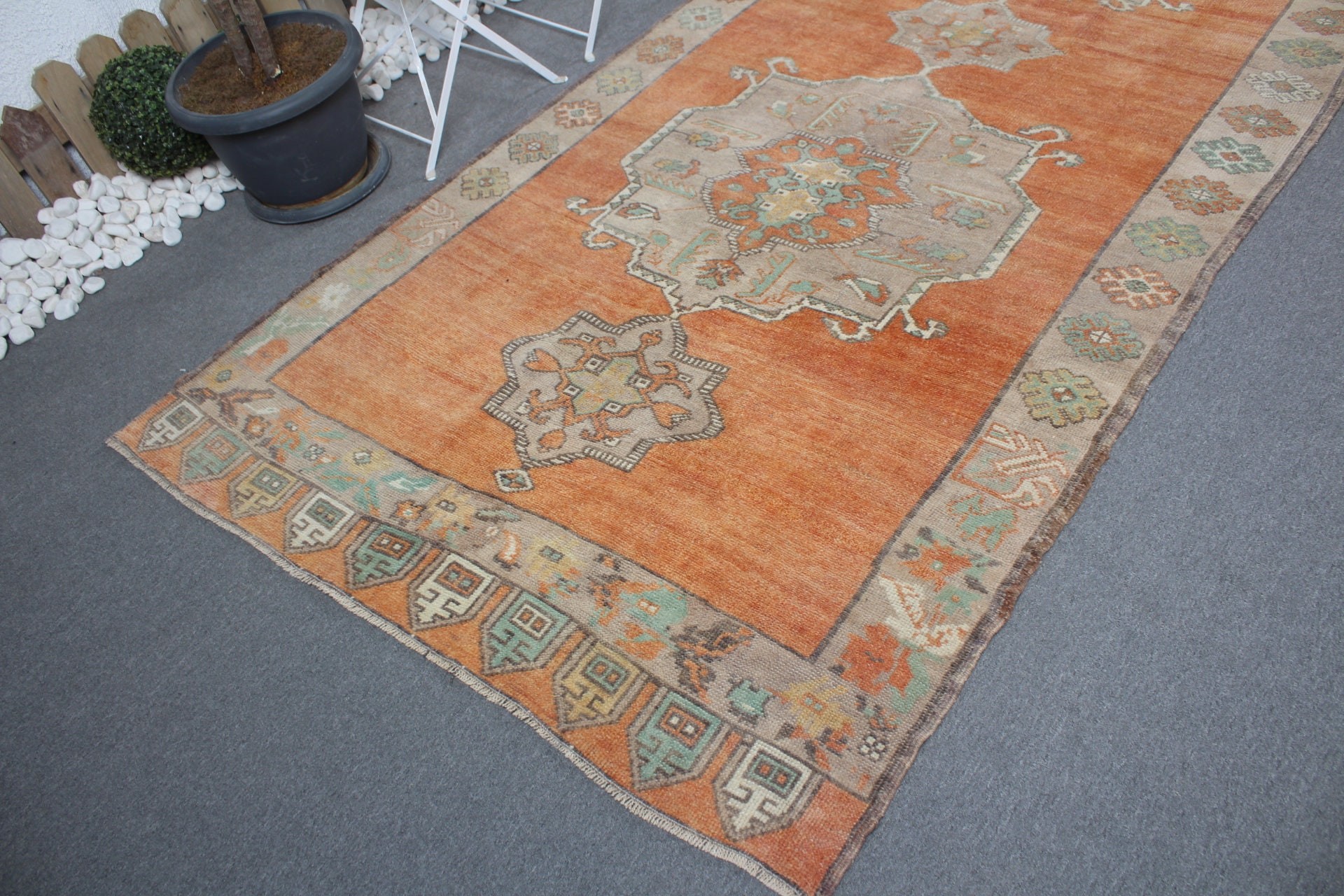 Dining Room Rugs, Orange Antique Rug, Wool Rug, Oushak Rug, Vintage Rug, Salon Rug, Turkish Rugs, 4.8x11.5 ft Large Rugs, Rugs for Bedroom