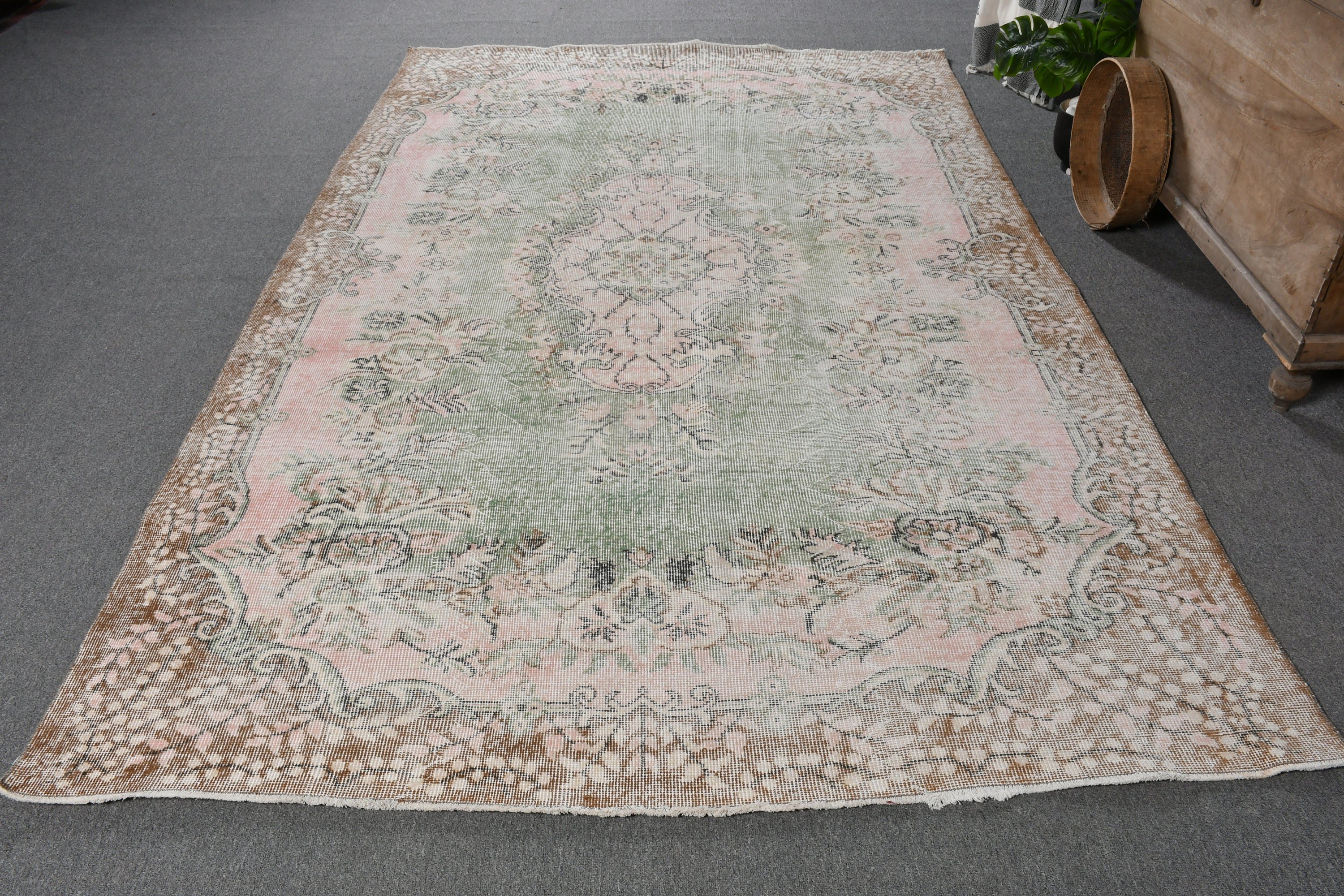 Türk Halısı, Organik Halı, Oturma Odası Halısı, Fas Halısı, Vintage Halı, Eski Halı, Oushak Halısı, Salon Halıları, 5,9x9,3 ft Büyük Halı, Yeşil Yün Halı