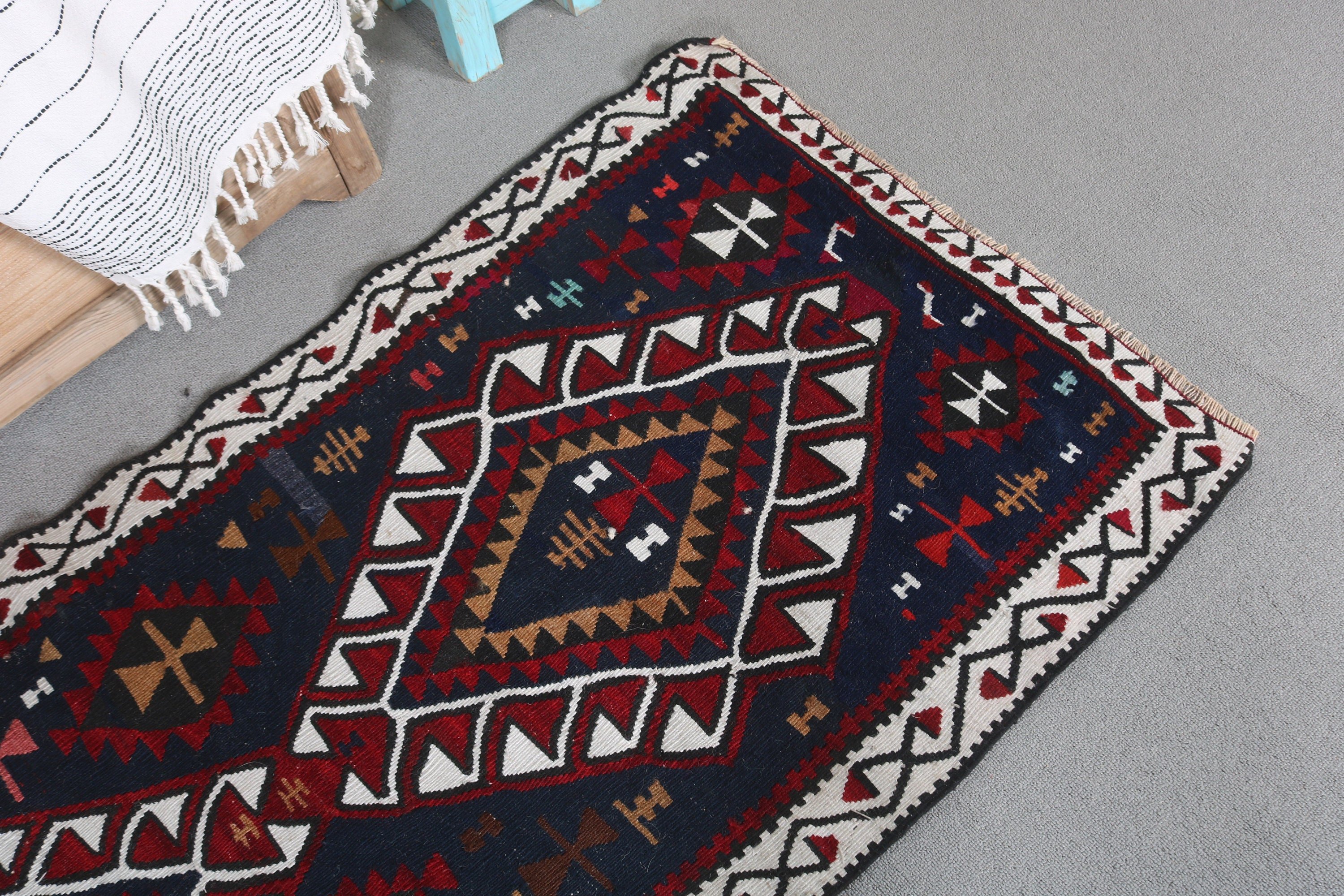 Giriş Halısı, Vintage Halı, Yün Halılar, Giriş Halıları, Türk Halıları, Yatak Odası Halısı, Kilim, 2,5x6,1 ft Accent Halı, Mavi Antika Halı