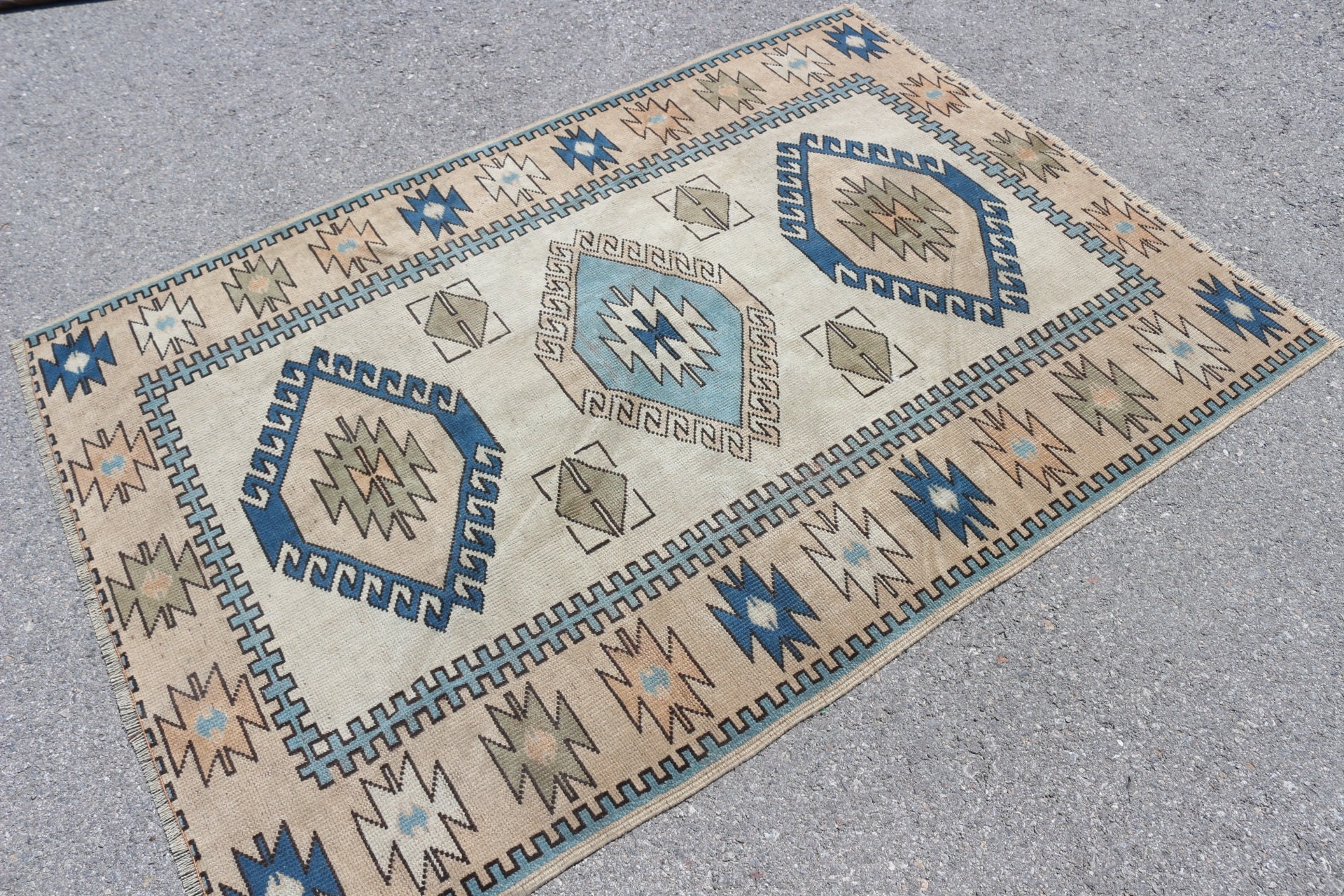 Rugs for Dining Room, Beige Anatolian Rug, 4.2x6 ft Area Rugs, Bedroom Rugs, Vintage Rug, Home Decor Rug, Kitchen Rugs, Turkish Rug