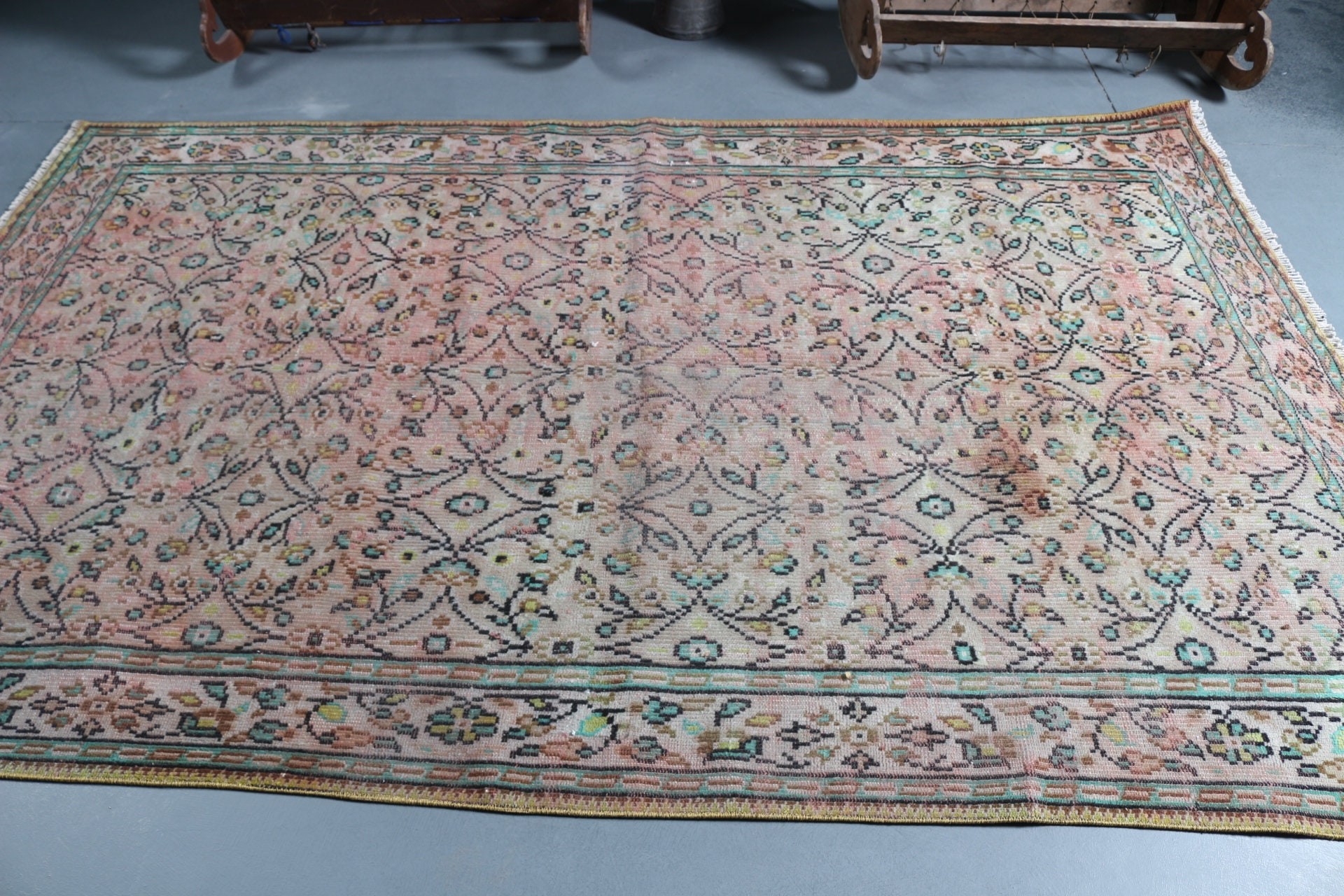 Yemek Odası Halısı, Vintage Dekor Halısı, Türk Halısı, Pembe Oryantal Halısı, Havalı Halısı, 6.1x8.8 ft Büyük Halısı, Vintage Halısı, Yatak Odası Halısı