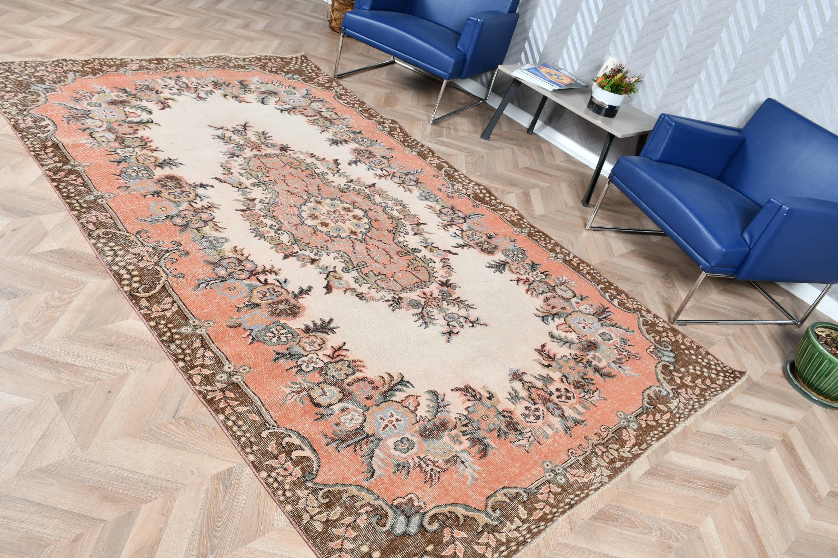 5.6x9.7 ft Büyük Halı, Eski Halı, Vintage Halılar, Yemek Odası Halısı, Oushak Halısı, Boho Halısı, Pembe Yün Halısı, Türk Halısı, Yatak Odası Halısı, Salon Halıları