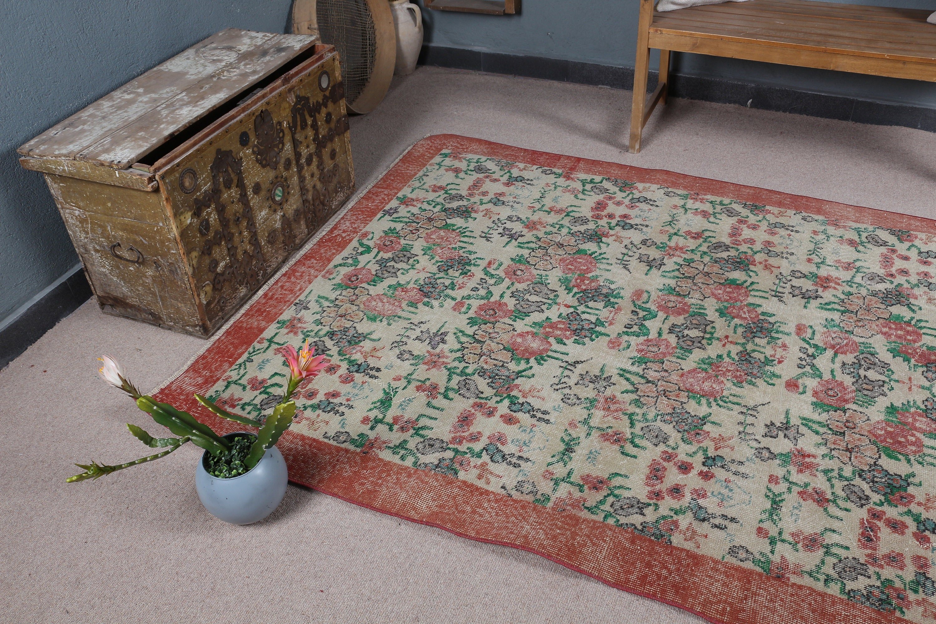 Wool Rug, Salon Rugs, Red Floor Rug, Rugs for Living Room, Vintage Rug, 5.1x8.8 ft Large Rugs, Turkish Rug, Living Room Rugs