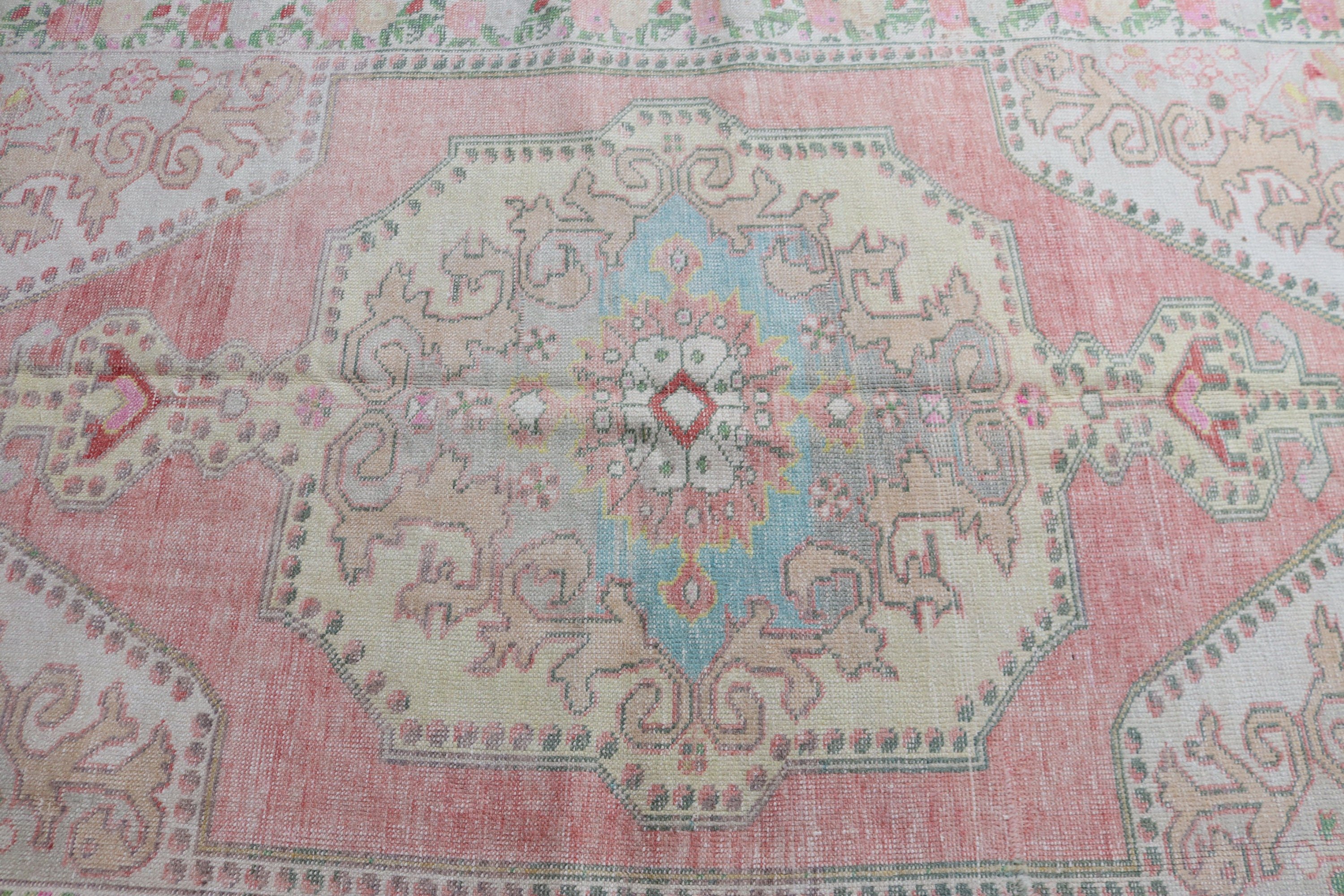 Turkish Rug, Bedroom Rug, Oushak Area Rug, 4.6x7.4 ft Area Rug, Aesthetic Rugs, Neutral Rug, Pink Neutral Rugs, Vintage Rug, Nursery Rug