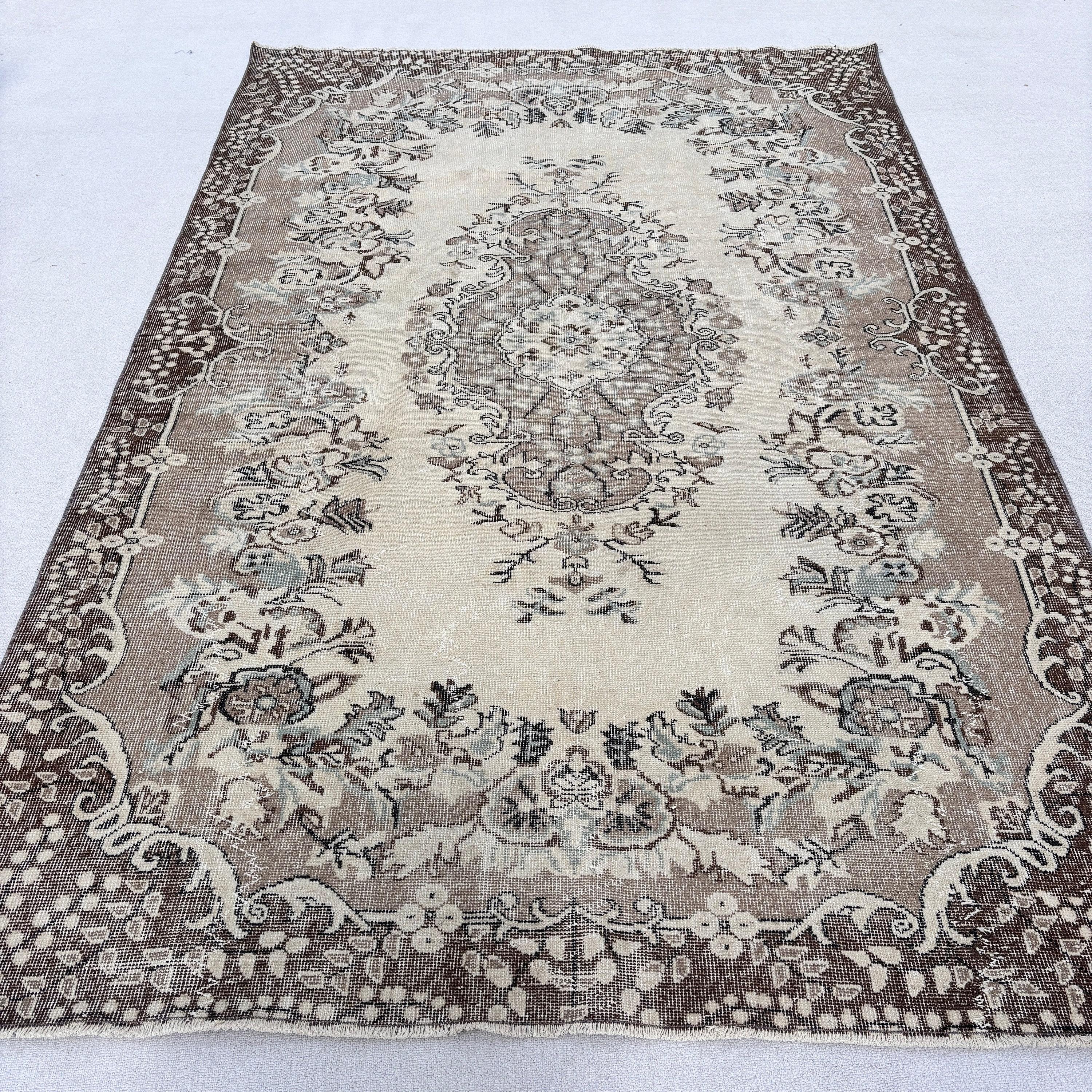 Bedroom Rug, Beige Cool Rugs, Vintage Rug, Living Room Rugs, Rugs for Bedroom, Turkish Rugs, Modern Rug, Office Rugs, 6.1x9.3 ft Large Rugs