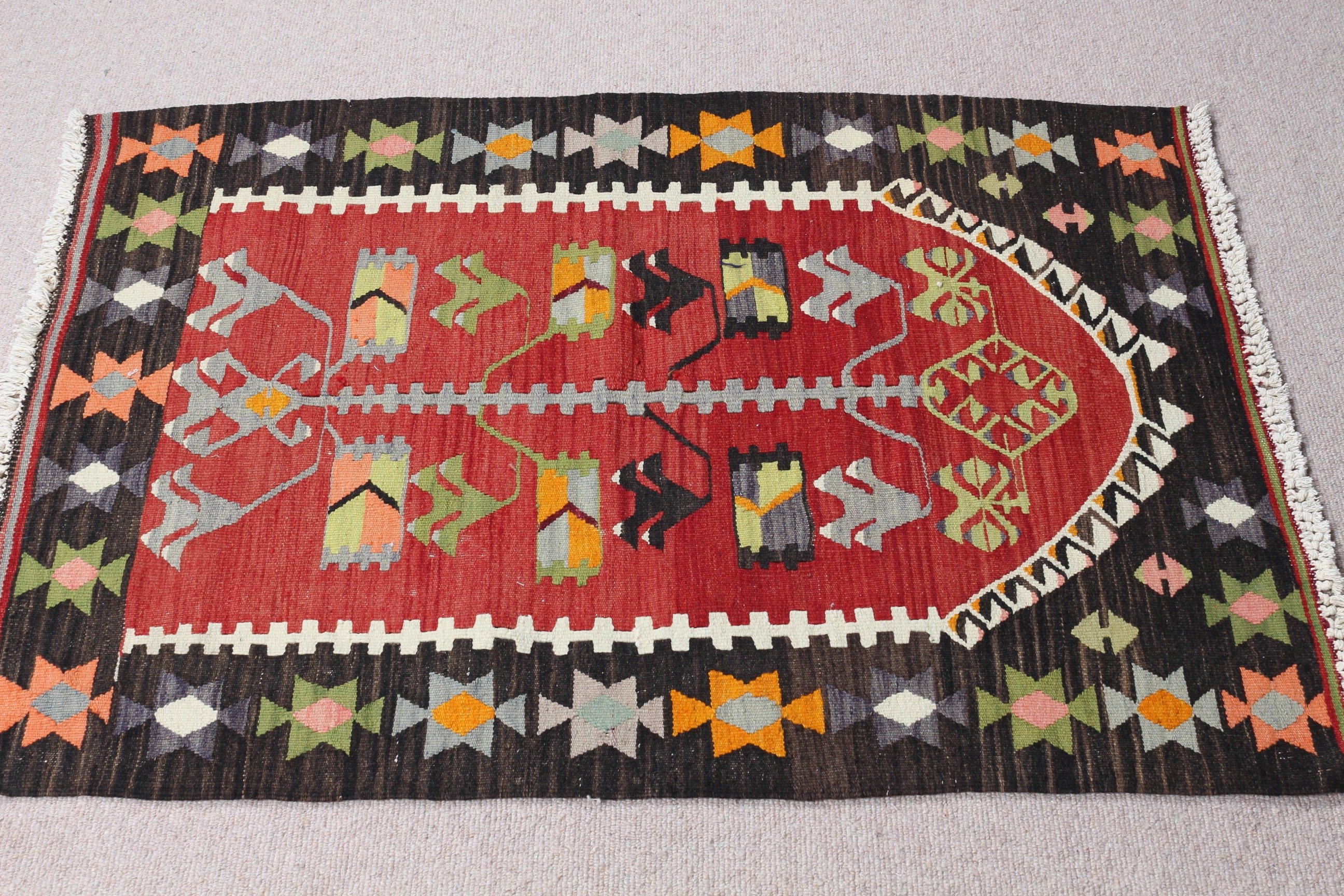 Kırmızı Ev Dekor Halısı, Türk Halısı, Duvara Asılı Halılar, 2.7x3.8 ft Küçük Halı, Yer Halısı, Vintage Halı, Antika Halılar, Mutfak Halıları, Kilim