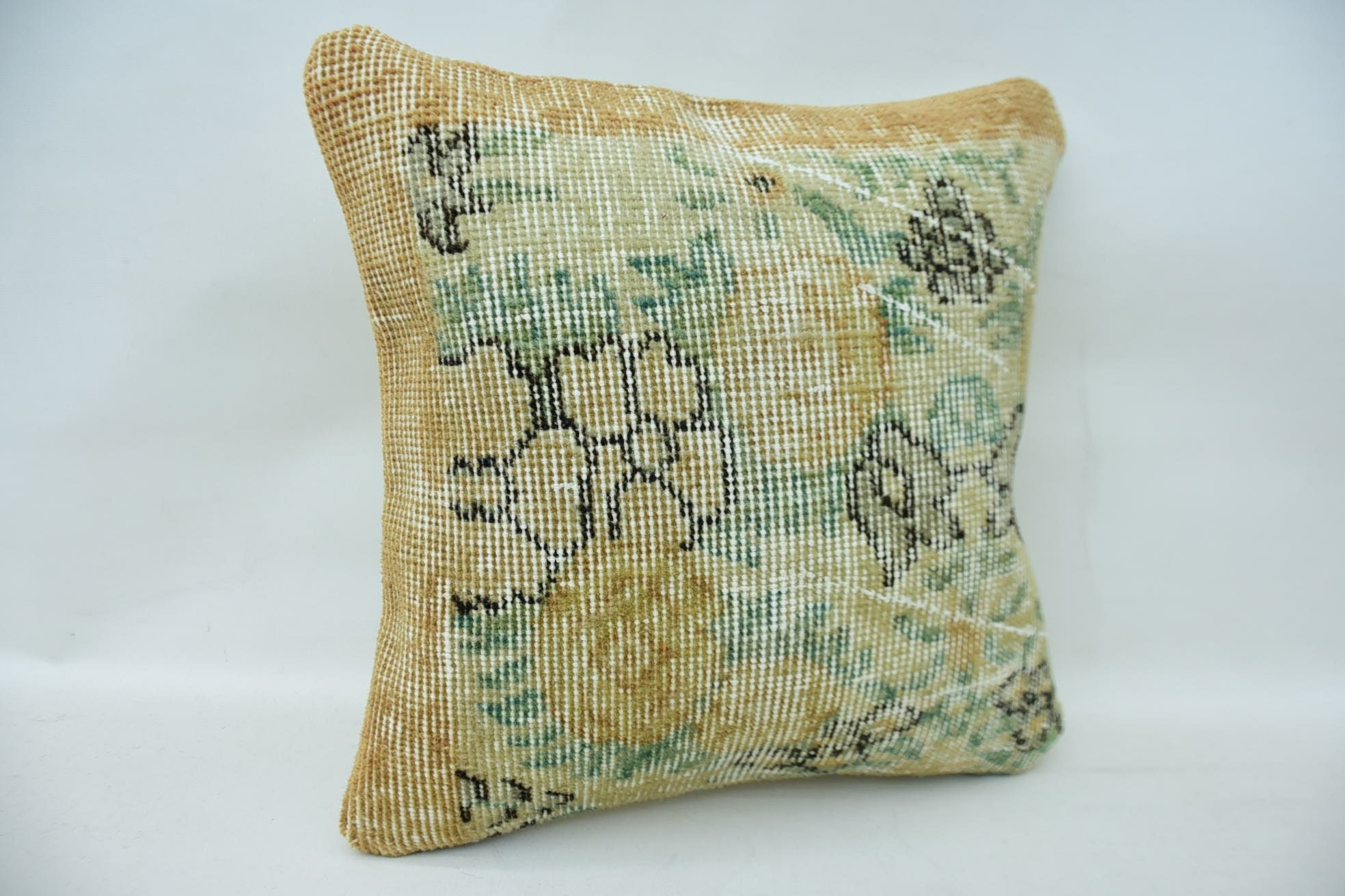 16"x16" Beige Cushion, Boho Pillow, Office Chair Cushion Case, Bed Pillow Cover, Turkish Kilim Pillow, Interior Designer Pillow