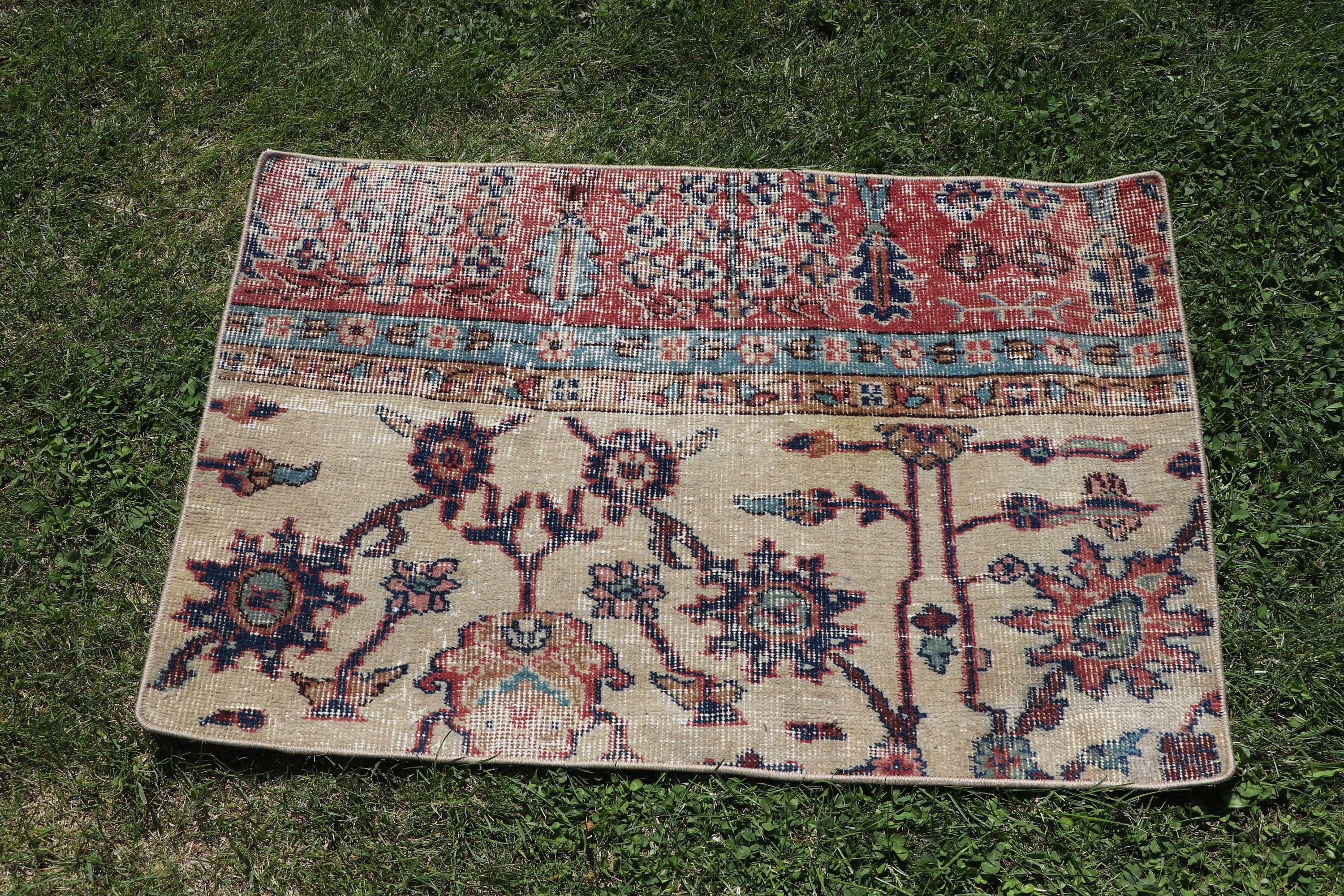 Bej Bildirim Halısı, Ev Dekor Halıları, 2x3 ft Küçük Halılar, Vintage Halılar, Türk Halısı, El Dokuma Halı, Yatak Odası Halıları, Kapı Paspas Halıları, Lüks Halılar