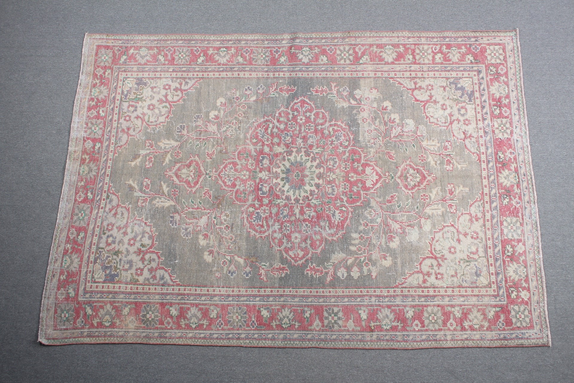 Salon Halıları, Vintage Halı, 6x8,7 ft Büyük Halı, Yatak Odası Halısı, Türk Halısı, Anadolu Halıları, Oturma Odası Halısı, Gri Soğuk Halı, Oushak Halıları