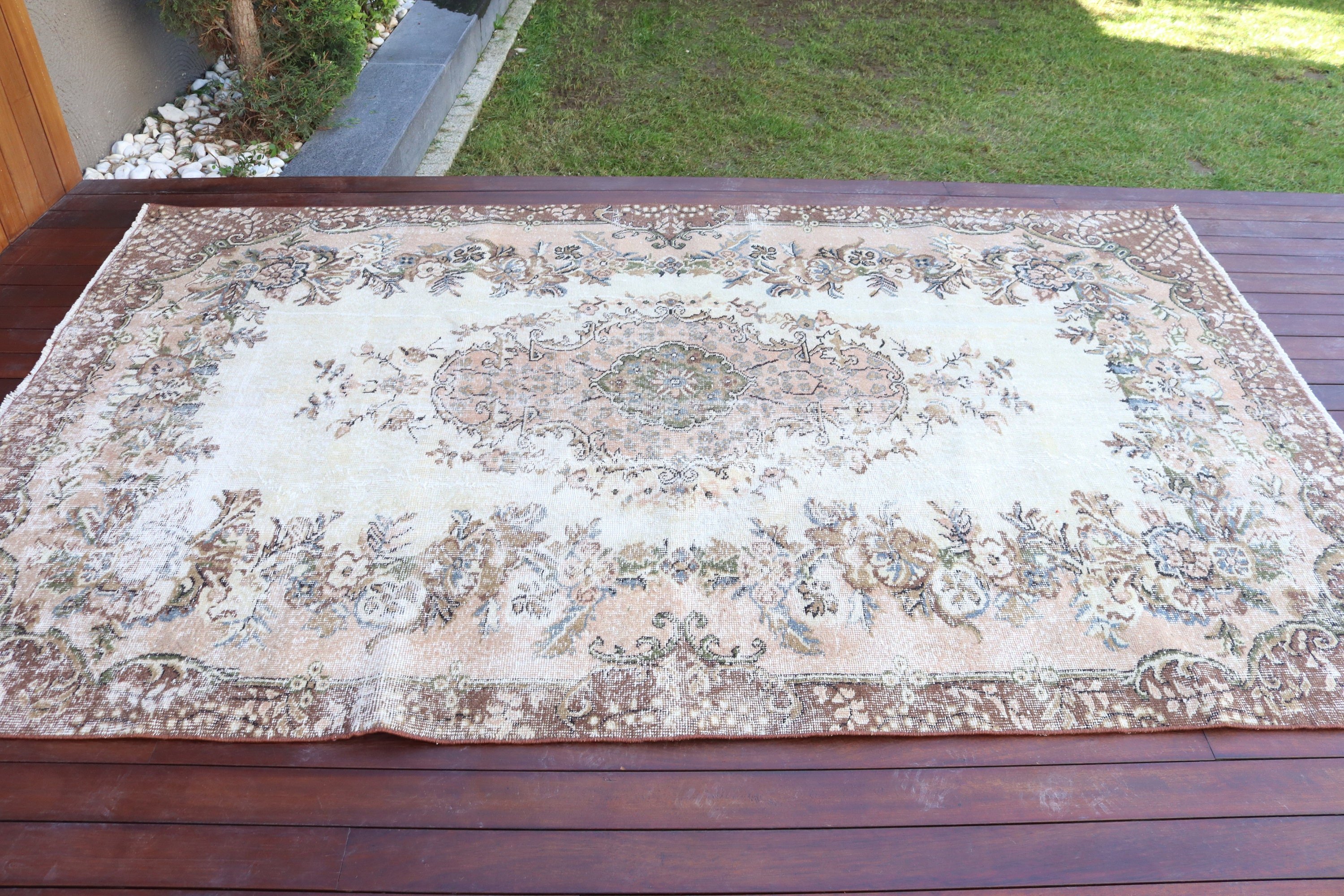 Nötr Halı, Vintage Halı, Lüks Halı, Yemek Odası Halıları, Türk Halıları, Bej Açıklama Halısı, 5.4x8.7 ft Büyük Halılar, Büyük Vintage Halı