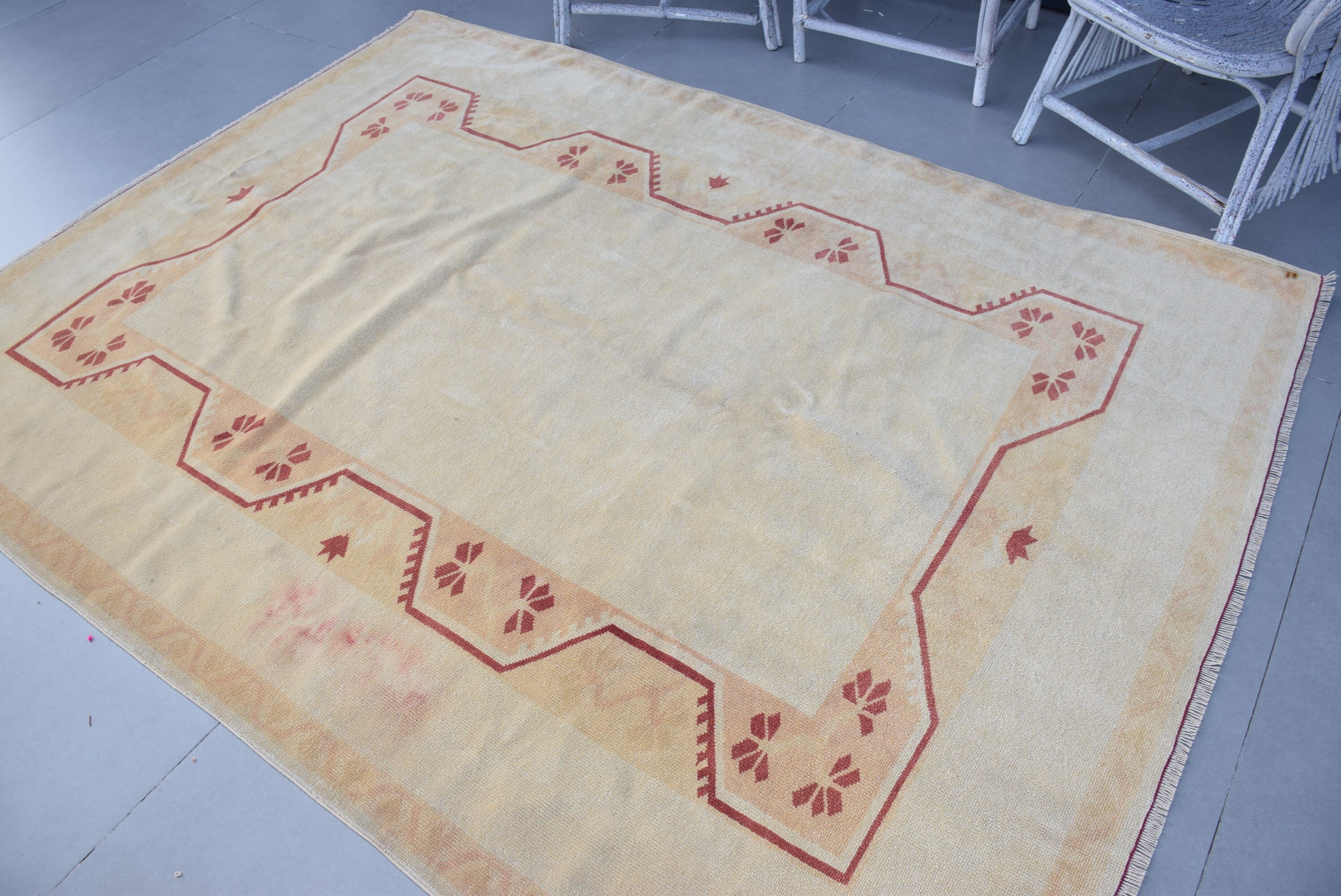 Living Room Rug, Vintage Rugs, Pale Rug, Turkish Rug, 5.9x7.9 ft Large Rug, Yellow Cool Rug, Antique Rug, Old Rug, Salon Rug, Oriental Rugs